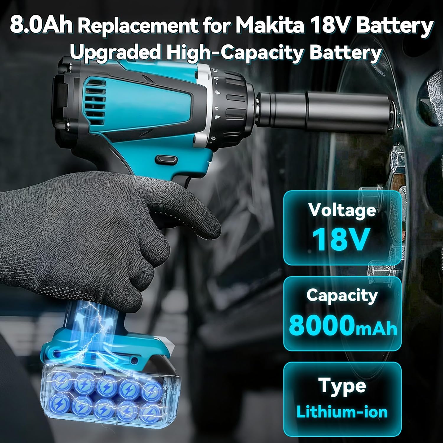 2Pack Upgraded 8.0Ah Replacement for Makita 18V Battery Compatible with Makita 18 Volt Lithium Battery BL1815 BL1860 BL1820 BL1830B BL1840B BL1815 Compatible with All Makita 18V LXT® Power Tools - Image 2