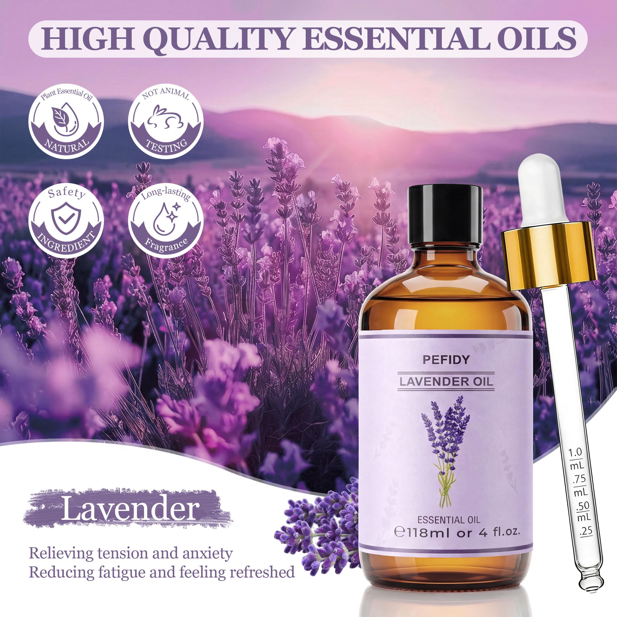 olejek eteryczny lawendowy 118 ml, olejek lawendowy 100% naturalny, idealny do aromaterapii, nawilżaczy powietrza, świec zapachowych, relaksu i DIY