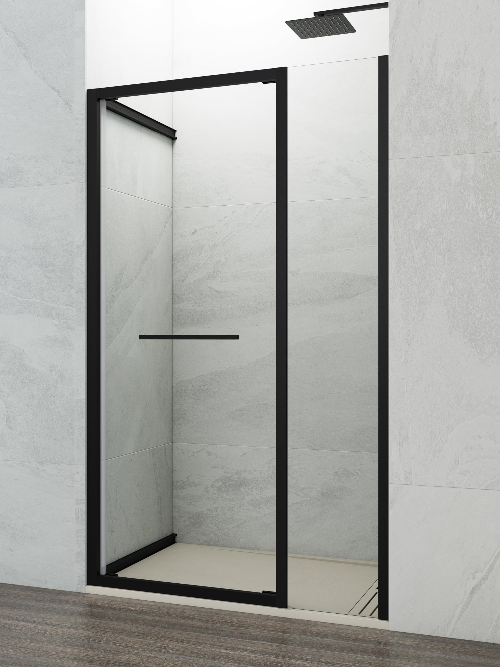 GME - Mampara Ducha Negra Frontal 1 Puerta Corredera Plegable 115cm | Mampara de Cristal con Ancho Adaptable, Perfilería de Aluminio con 195cm de Altura y Cristal Templado Antical 6mm