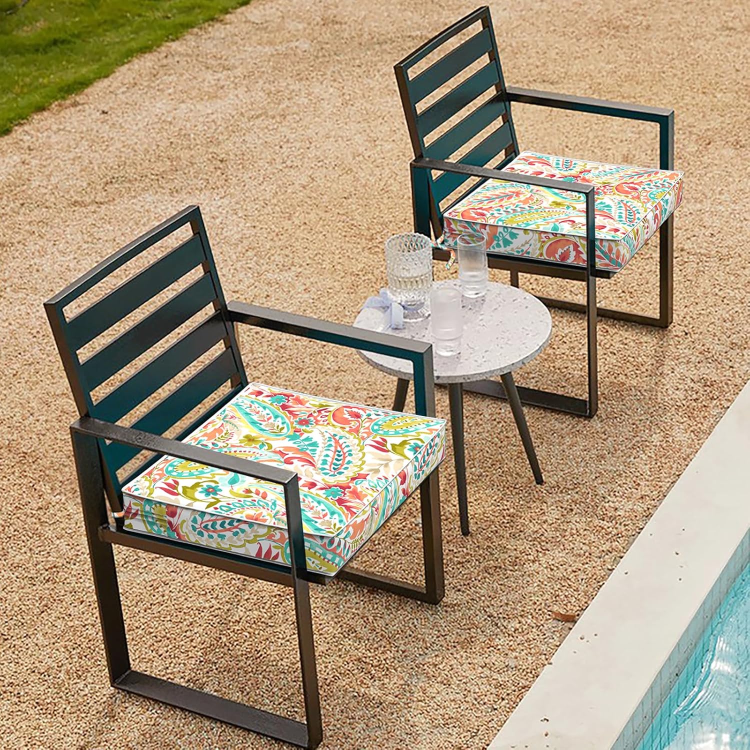 Set of 2 Outdoor Chair Cushions 20 x 18 x 4, Water Repellent Patio Seat Cushion with Removable Cover, All Weather Thick Chair Cushion for Wicker、Sofa、Patio Furniture, Pretty Paisley