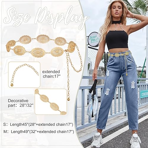 Miniatura 4 de American Trends Cinturones occidentales para mujer, cinturón de cadena de metal, cinturón de vaquera, cadena de cintura Y2K Boho Concho Belt