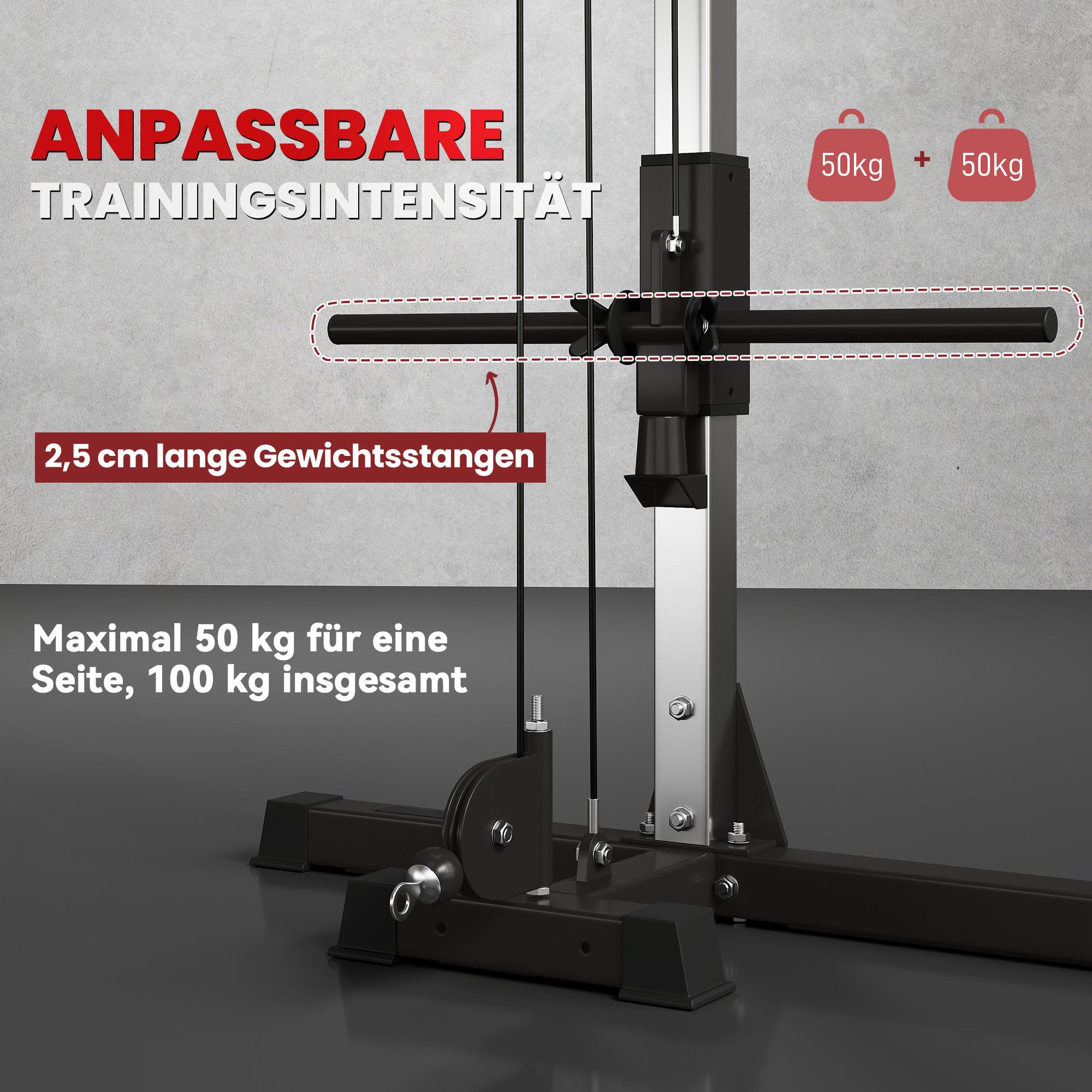 SPORTNOW Station de Musculation Double poulie Cable Crossover vis à vis, Charge Libre avec Poids 2 x 50kg - dim. 245L x 85l x 207H cm, en Acier, Noir