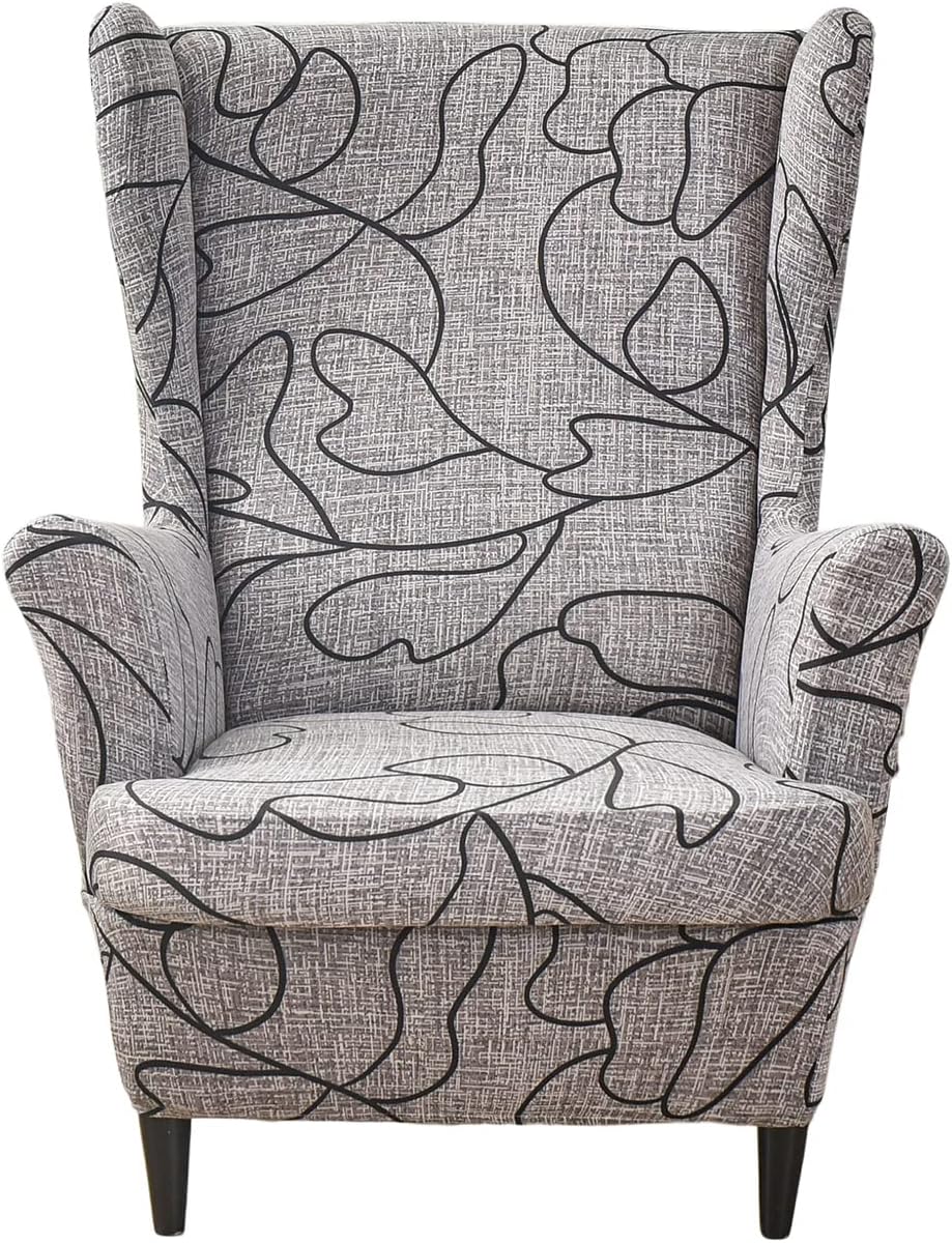 EcoAncheng Wingback Chair Slipcover 2 Piece Wingback Chair Cover Spandex Wing Chair Slipcovers