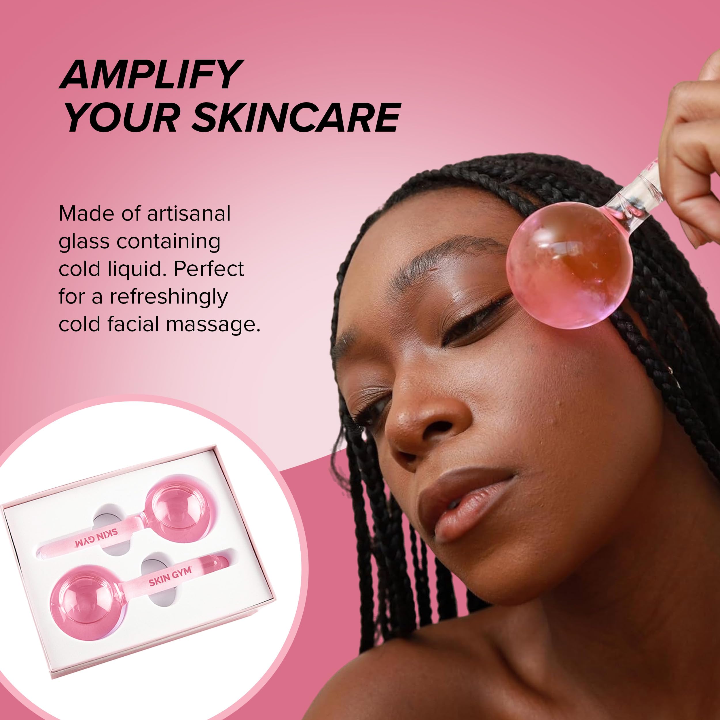Skin Gym Ice Globe Beauty Balls, Pink Liquid Cryocicles, Cooling Face Roller for Smooth Skin & Enhanced Glow