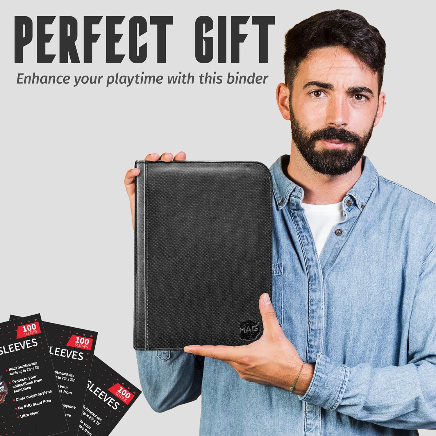 THE MAG 1024 Pockets Card, Trading Card Binder with 500 sleeves FREE included, Top Loader Binder with 16 pockets, Football Card Binder compatible with standard cards collectible, TCG and More