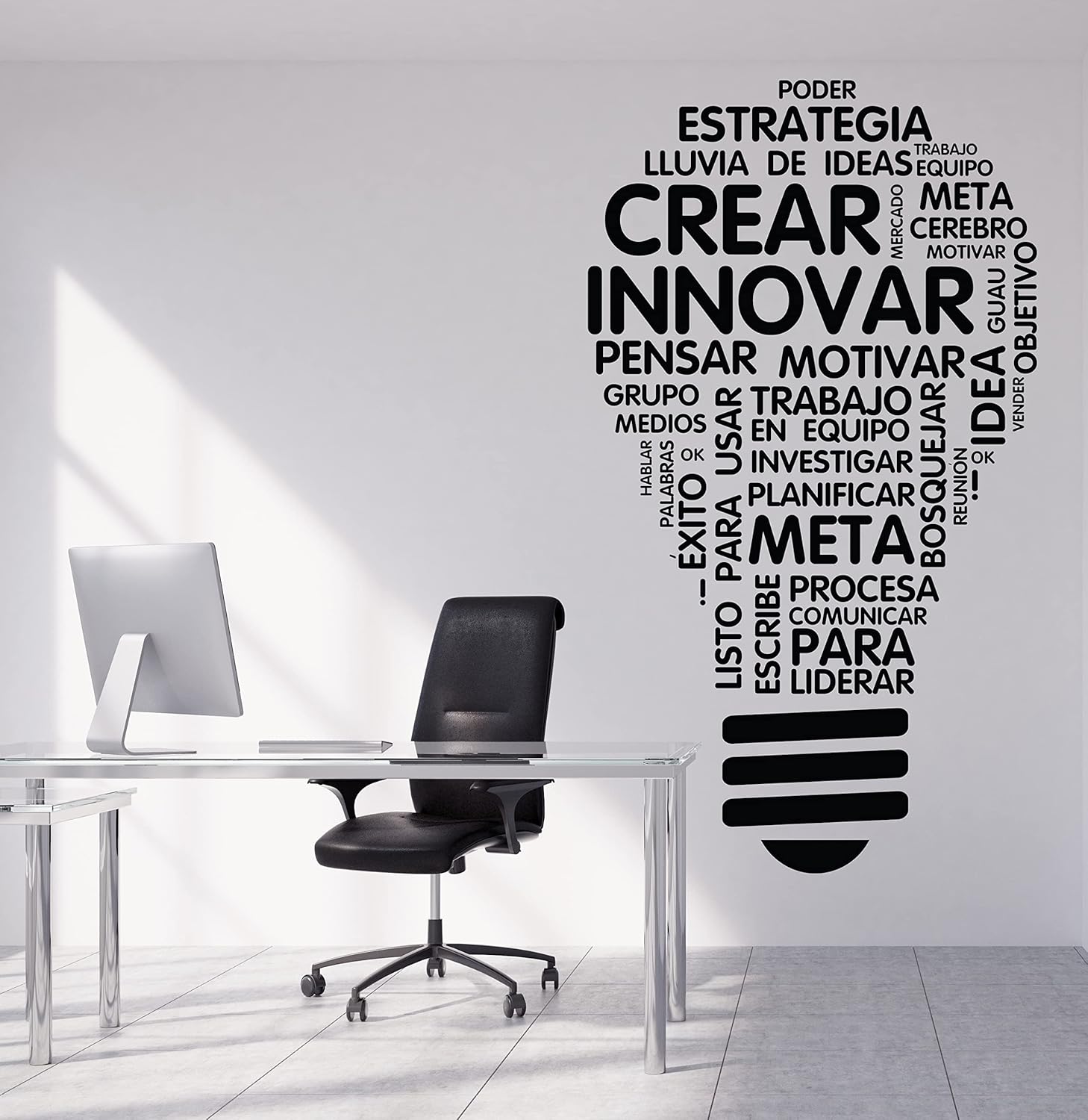 Wall Decal Sticker Lightbulb Idea Teamwork Inspirational Words Spanish Language m790 (M 20 in X 35 in)