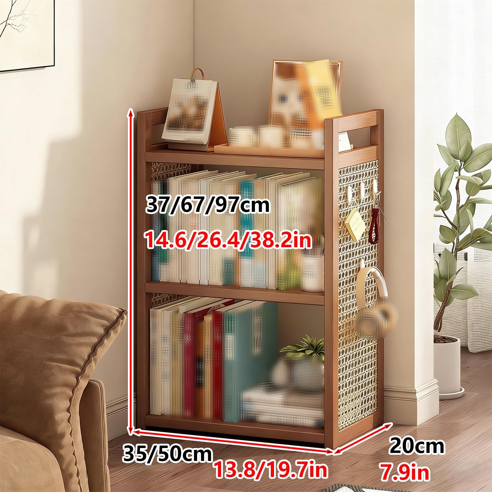 Scaffalatura Legno Scafali Ripostiglio Design con Angoli Arrotondati Ringhiera Rialzata Adatto per Uffici, Camere da Letto e Lavanderie Scaffale Salvaspazio(35 * 20 * 67cm)
