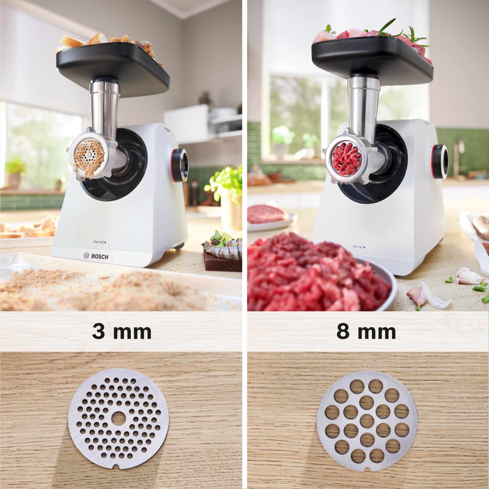 Bosch Maszynka do mielenia MultiPower Serie 4 MFWS420W, 1900 W, funkcja Revers, metalowa komora, Biały/Czarny