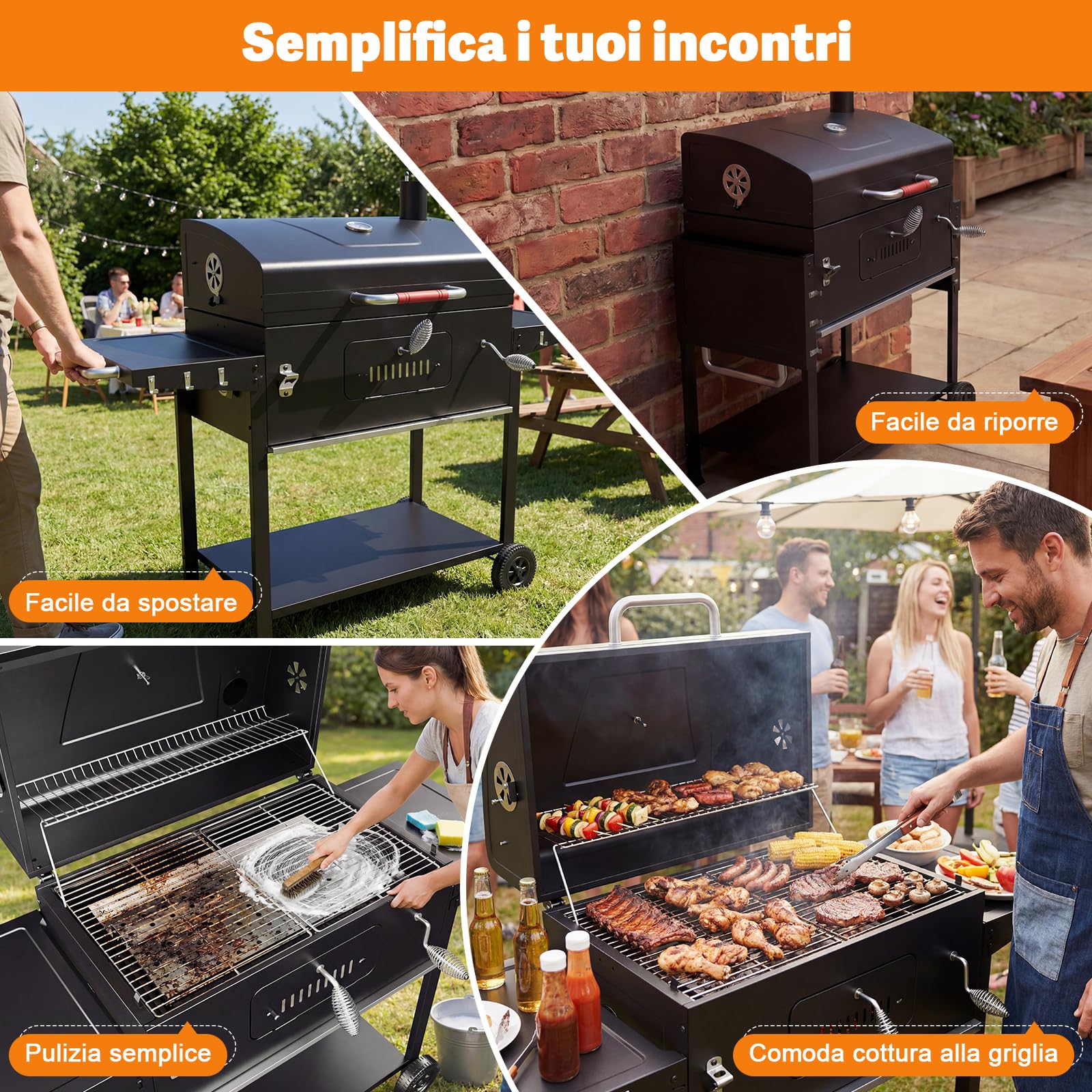 Devoko Barbecue Carbonella XXL, Grill a Carbone Portatile 71x43 cm con Termometro e Guanti