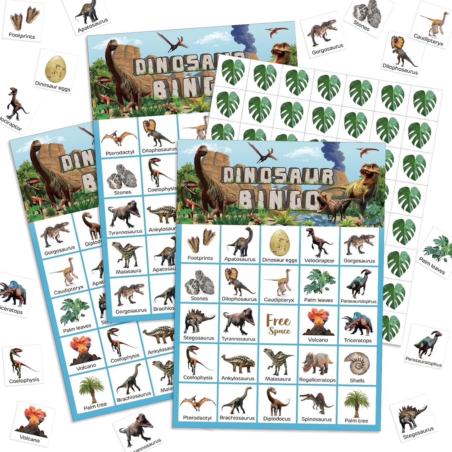 Liliful 35 Pcs Dinosaur Bingo Games 24 Player Jungle Dino Bingo Cards for Classroom Activities Holiday Dinosaur Birthday Party Favors Supplies