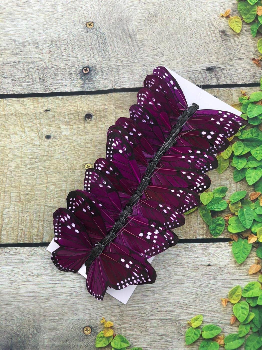 Nature's Net 5" Feather Monarch Butterfly Set of 12 Faux Butterfly Decoration Floral Picks Artificial Butterfly with Wire Cake Topper Scrapbooking Embellishment (Purple)