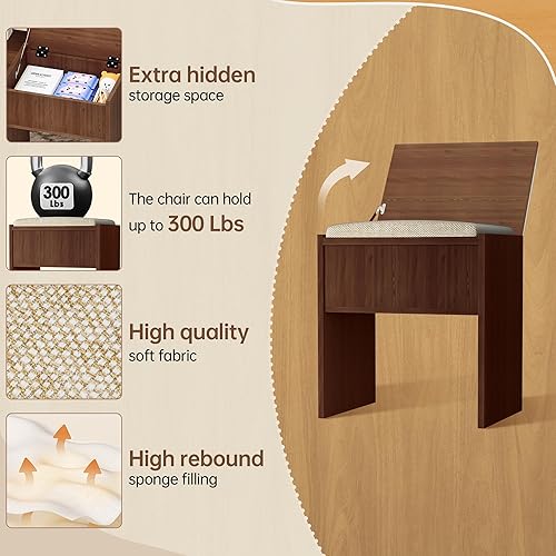 Miniatura 52 de Greenvelly Escritorio de maquillaje blanco con espejo, maquillaje de madera con 3 modos de iluminación, 2 cajones espaciosos y 6 compartimentos de