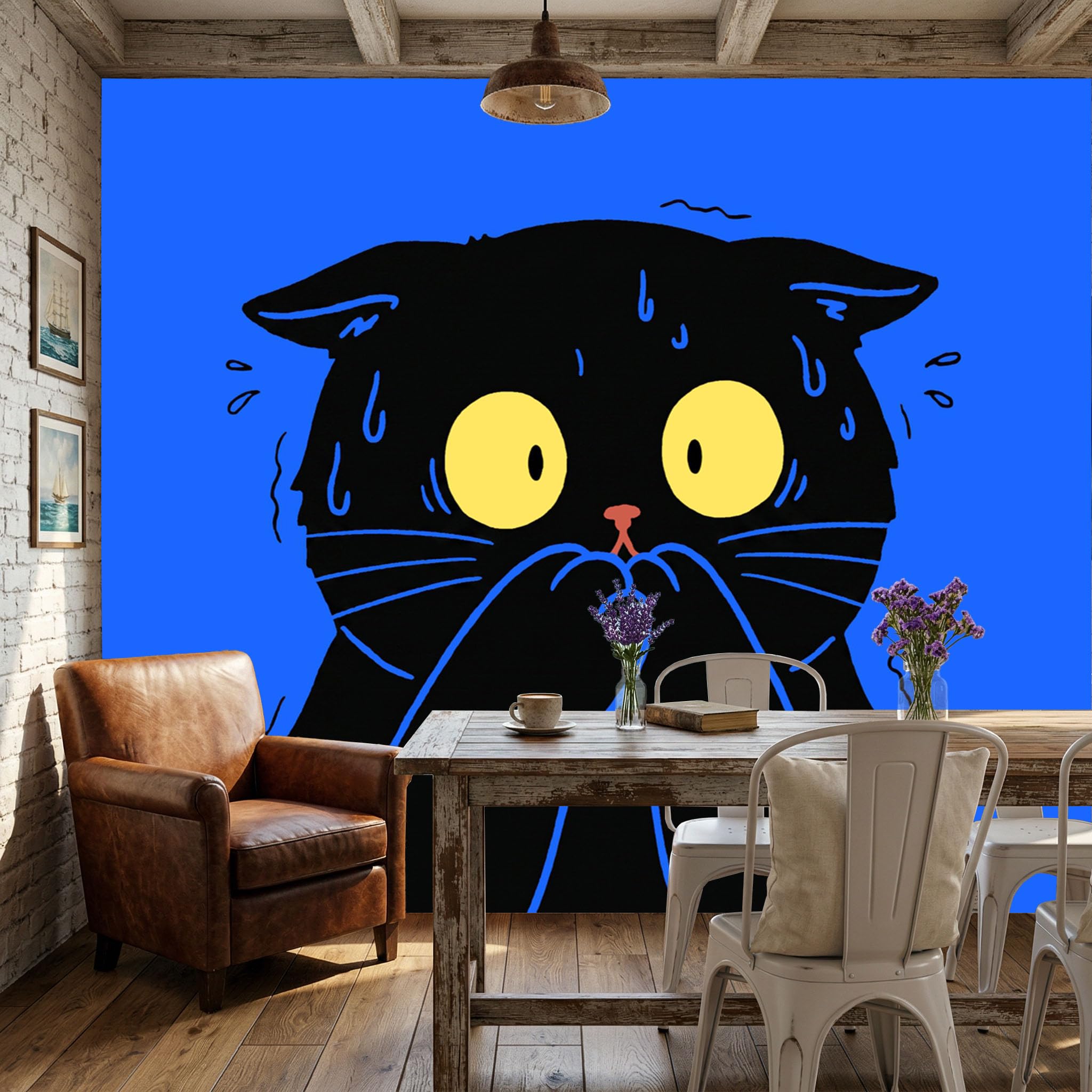 Vlies Fototapete Lustige schwarze Katze Cartoon-Katzen 250x175cm - Fototapeten - Tapeten - für Wohnzimmer Schlafzimmer - Vliestapete Wandtapete Tapete 3D Effekt- Tapetenkleister erforderlich