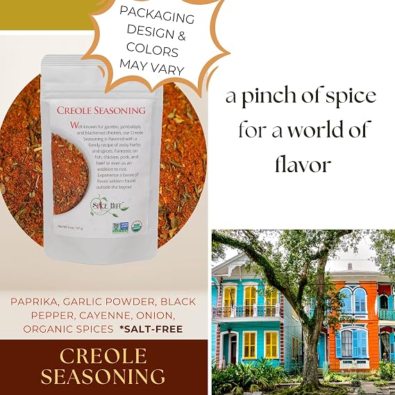 Spice Hut - Creole Seasoning Organic, Salt-Free, Louisiana Dry Rub Spice Mix for Cooking Flavorful Jambalaya, Gumbo, BBQ, Southern-Style Food / All-Natural, Kosher, Gluten Free, Vegan, Keto -No MSG- 2oz Pack