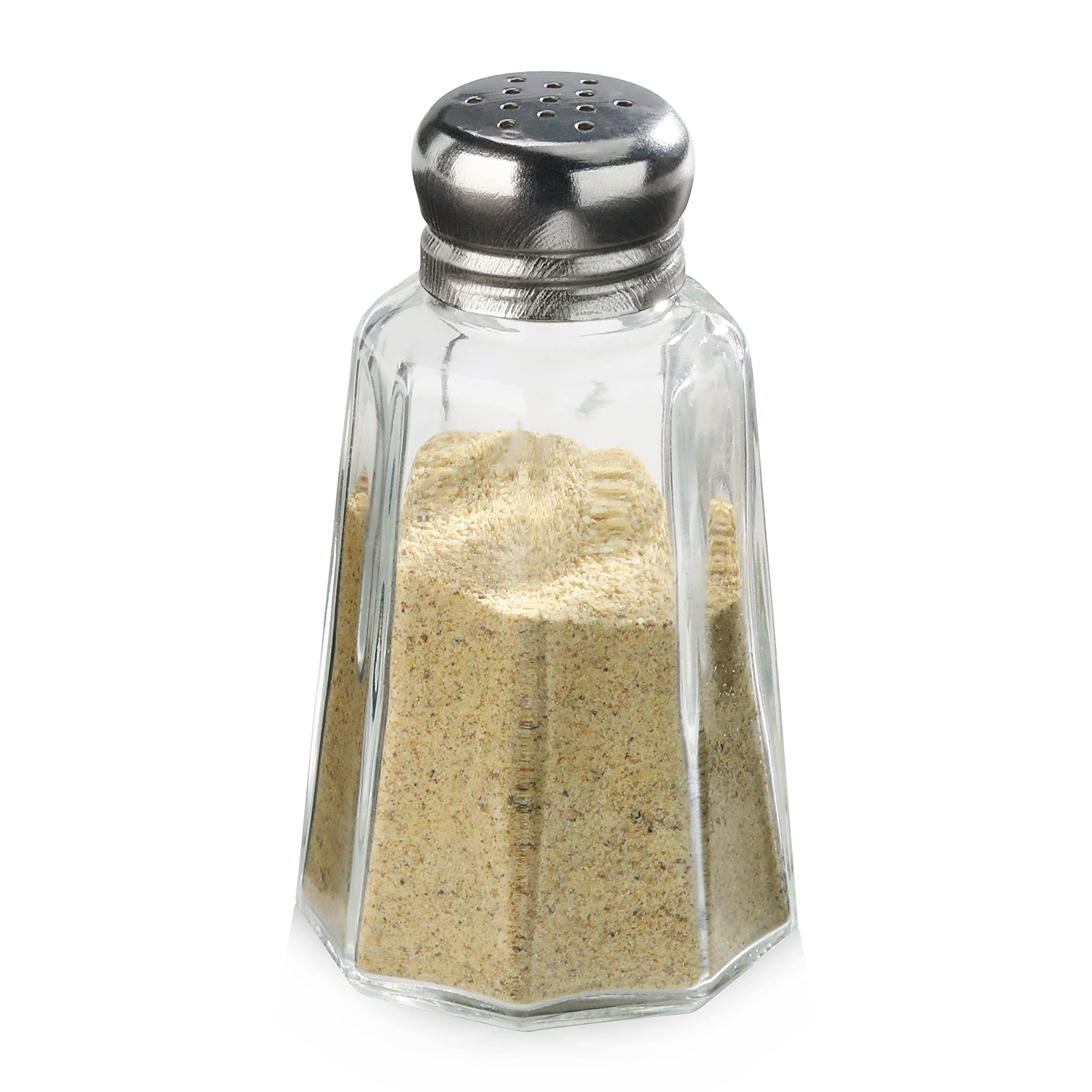 Nueva estrella de la Restauración 22186 cristal salero y pimentero con seta de acero inoxidable superior, 2-Ounce, juego de 12