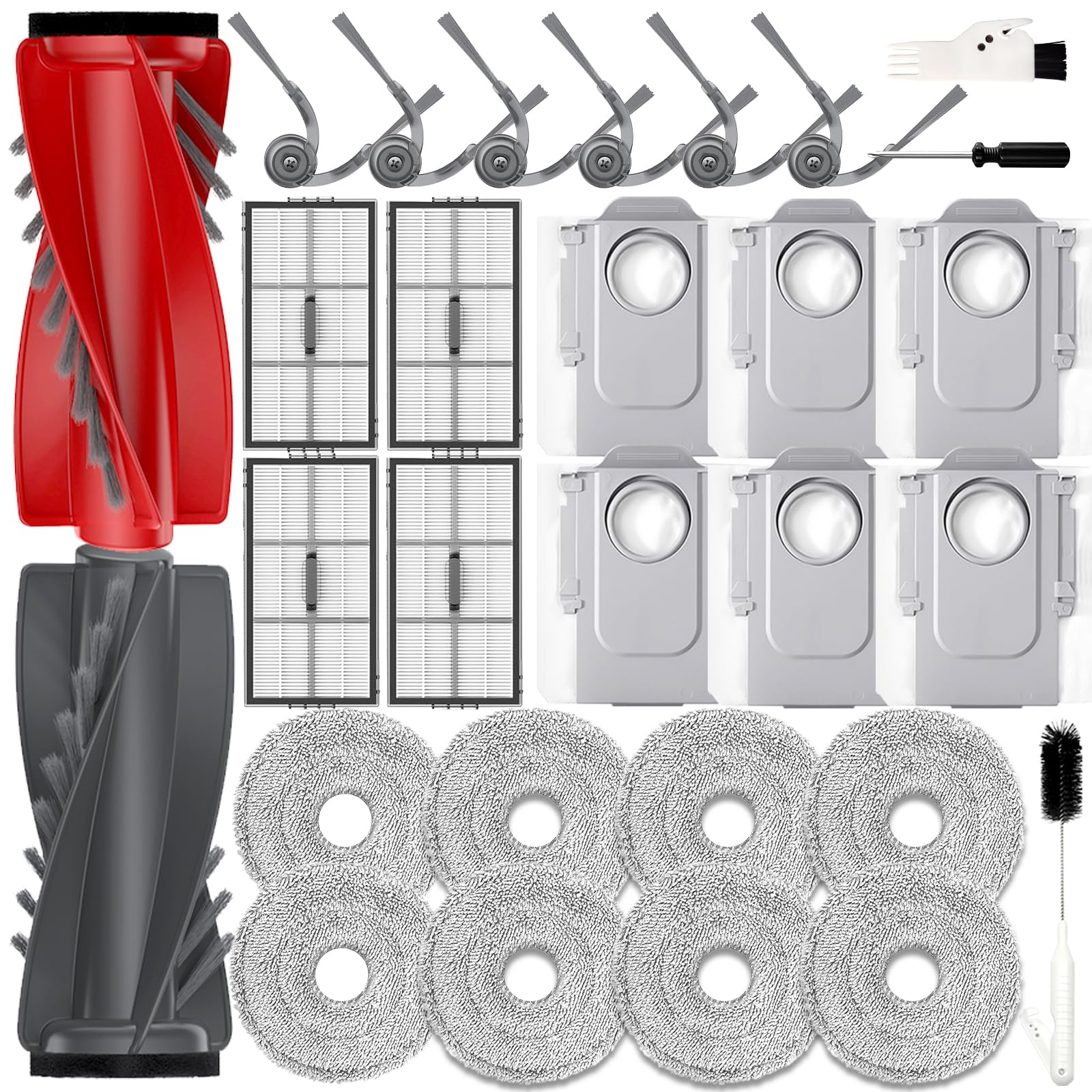 SAROS 20 akcesoria do Roborock SAROS 20/SAROS 10R/Qrevo Edge 2/Qrevo CurvX/Curv 2 Pro/Curv 2 Prox robot odkurzający, 29 sztuk części zamiennych: 2 szczotki główne, 4 filtry HEPA, 8 padów do mopowania