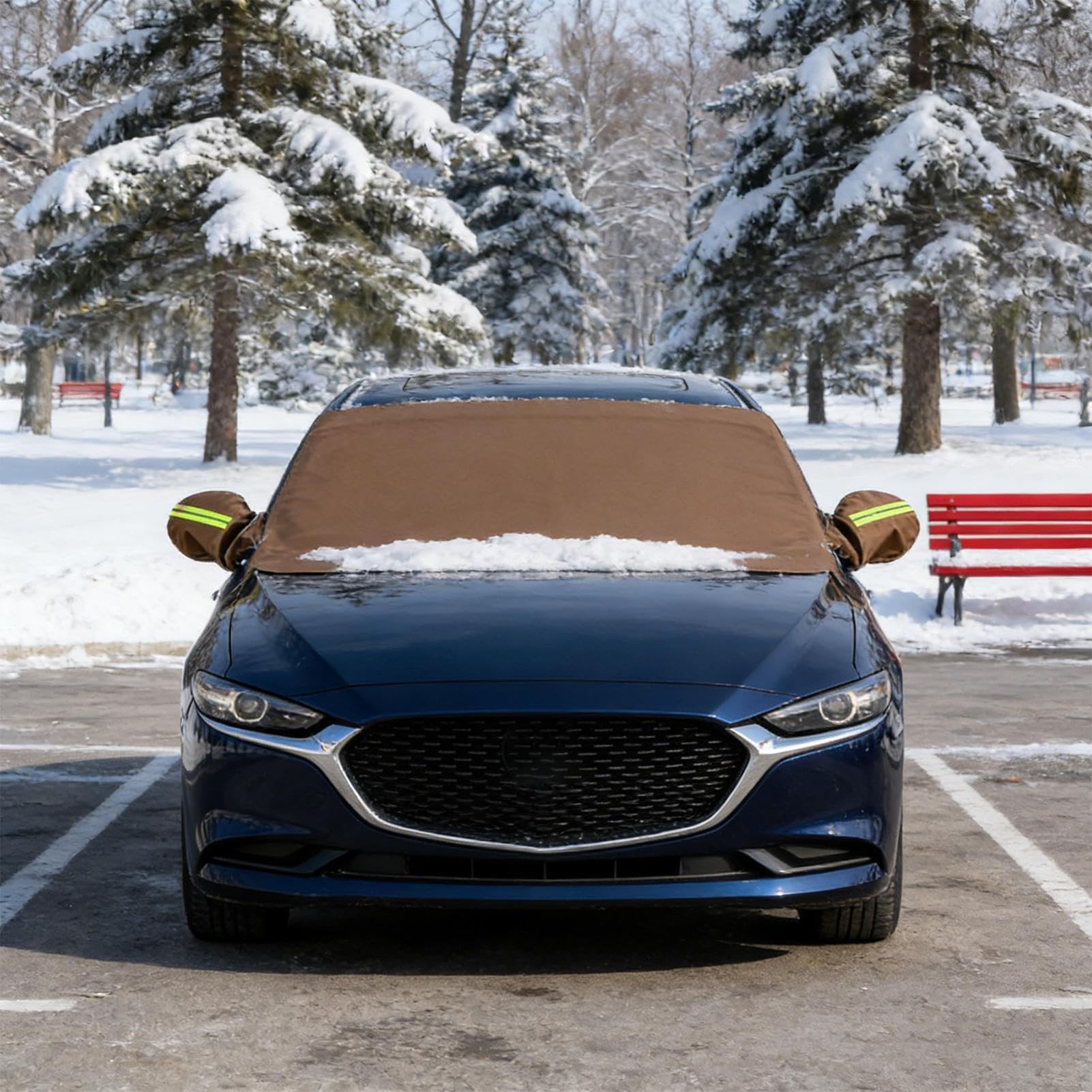 Housse Pare-brise Neige pour Voiture Imperméable Cuir PU Anti-Poussière