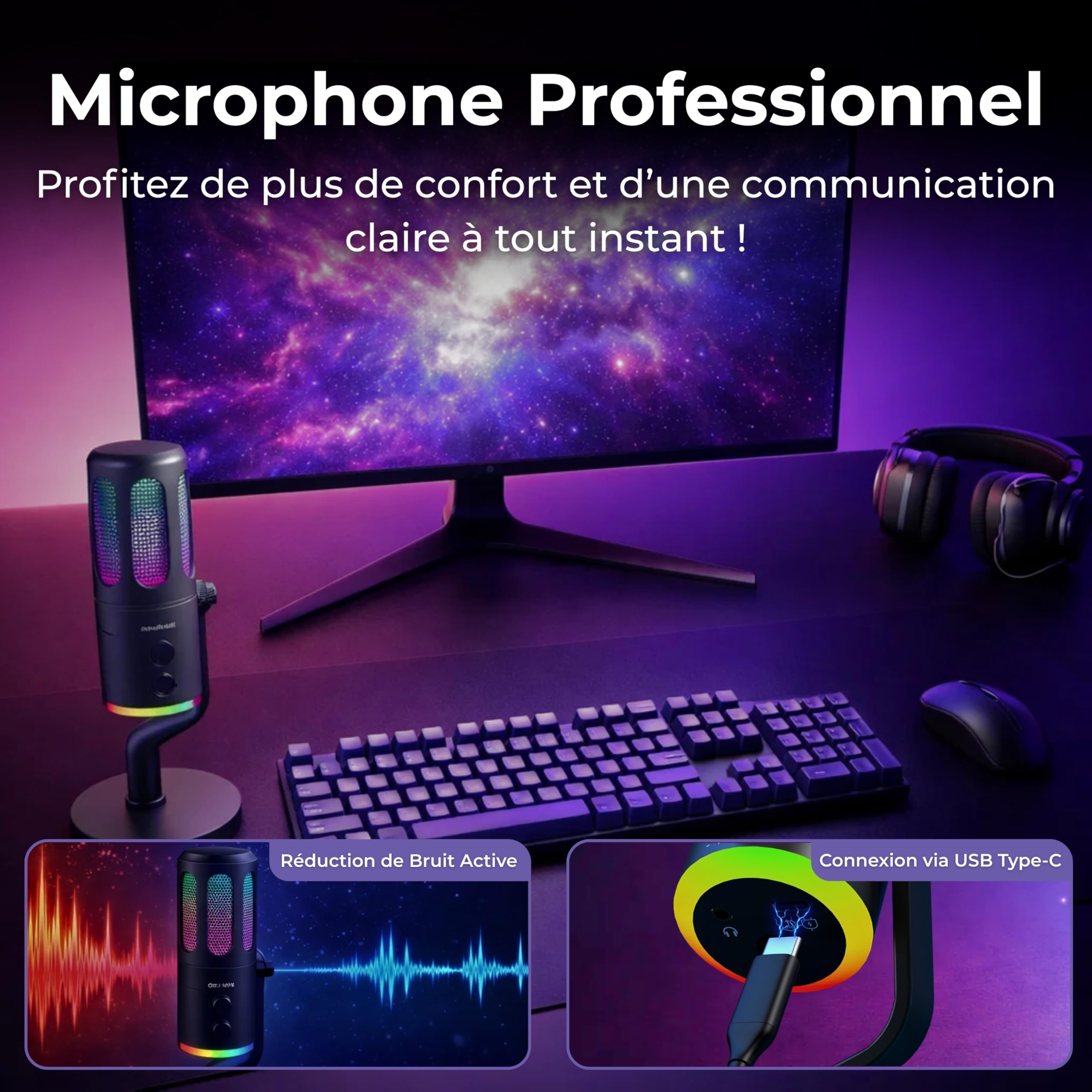 The G-Lab K-Mic Neon - Microphone USB Cardioïde RGB Réduction ENC