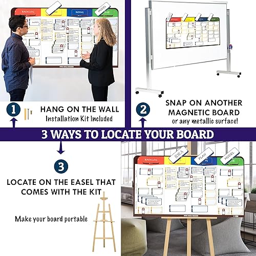 Miniatura 7 de pmxboard Kit de tablero ágil magnético completo. Tablero Kanban, tablero Scrum, juego de herramientas de gestión de proyectos de borrado en seco.