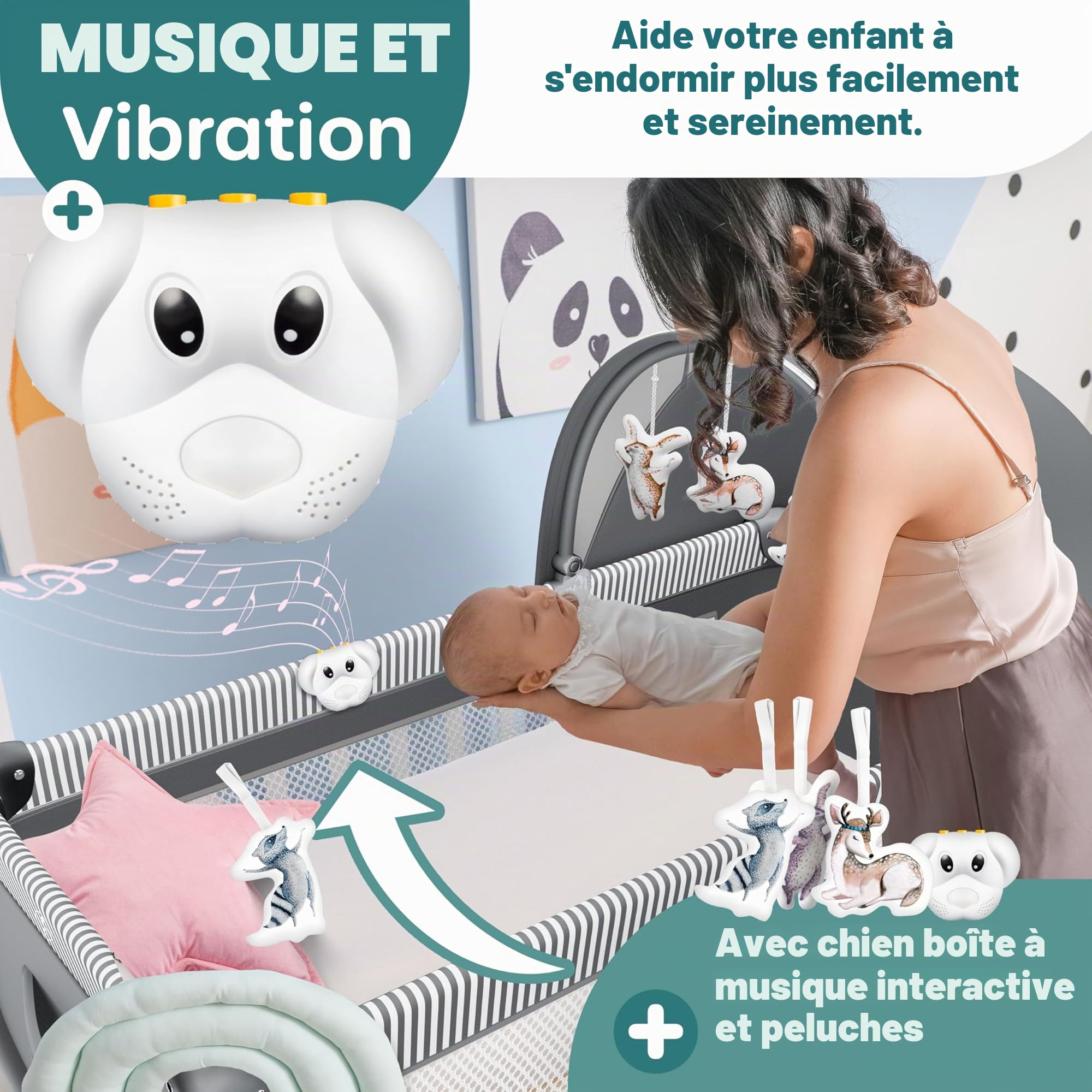KIDIZ® Lit de Voyage 3 en 1 Parc Pliable avec Matelas à Langer, Moustiquaire, Gris de la Naissance à 15 kg