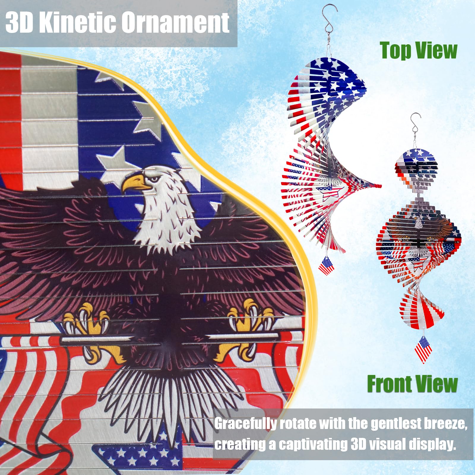 Eagle - Girandola A Vento 3D In Metallo 30,5 Cm - Decorazione Da Giardino E Cortile Con Bandiera Americana - Resistente Alle Intemperie - Per 4 Luglio, Festa Dell'Indipendenza