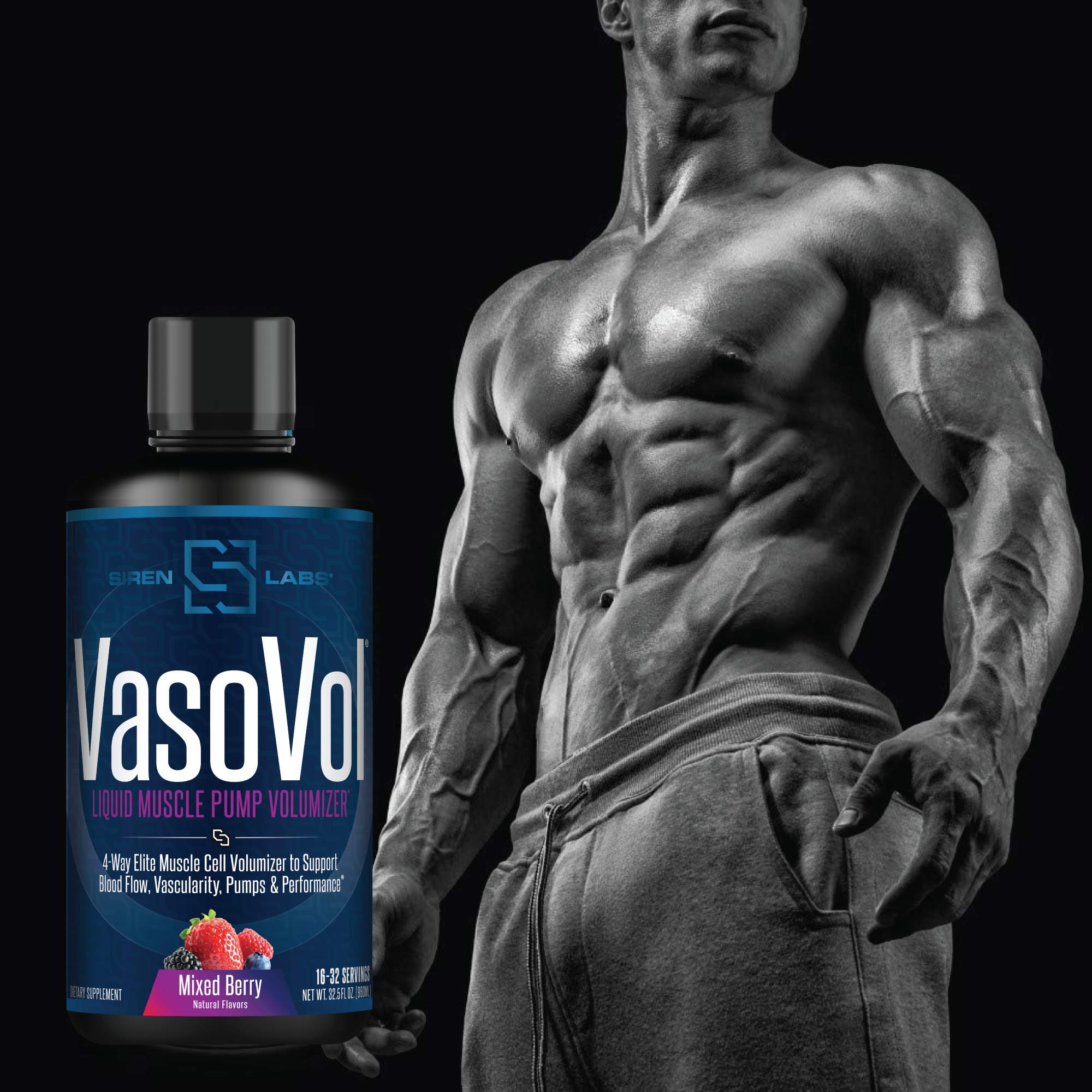 Siren Labs VasoVOL Liquid Muscle Pump Volumizer with Agmatine Sulfate Pre Workout for Men to