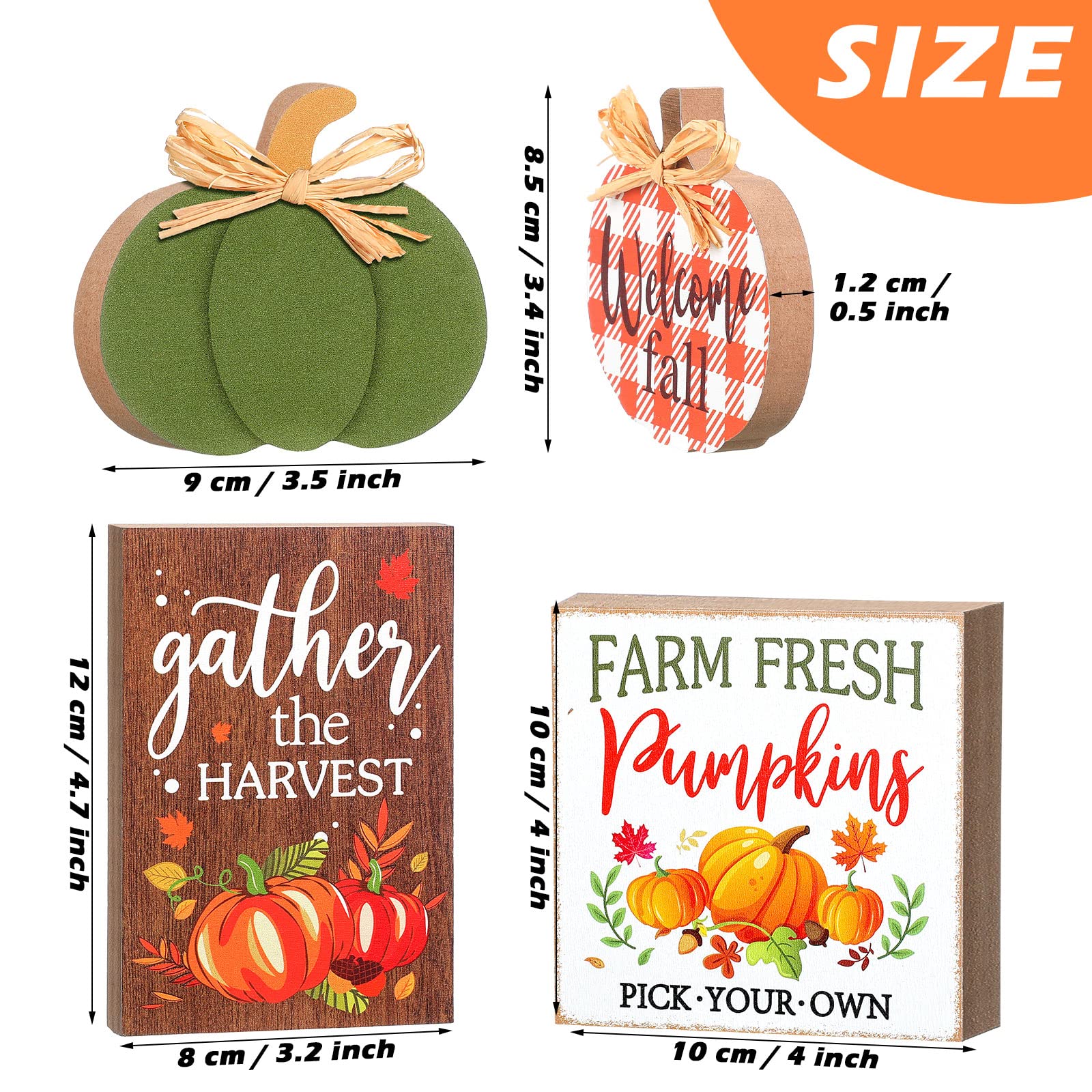 4 Piece Plaid Pumpkin Welcome Tabletop Signs Harvest Tray Decor Farm Fresh Table Signs Freestanding Wooden Fall Decor for Thanksgiving Farmhouse Home Table Shelf