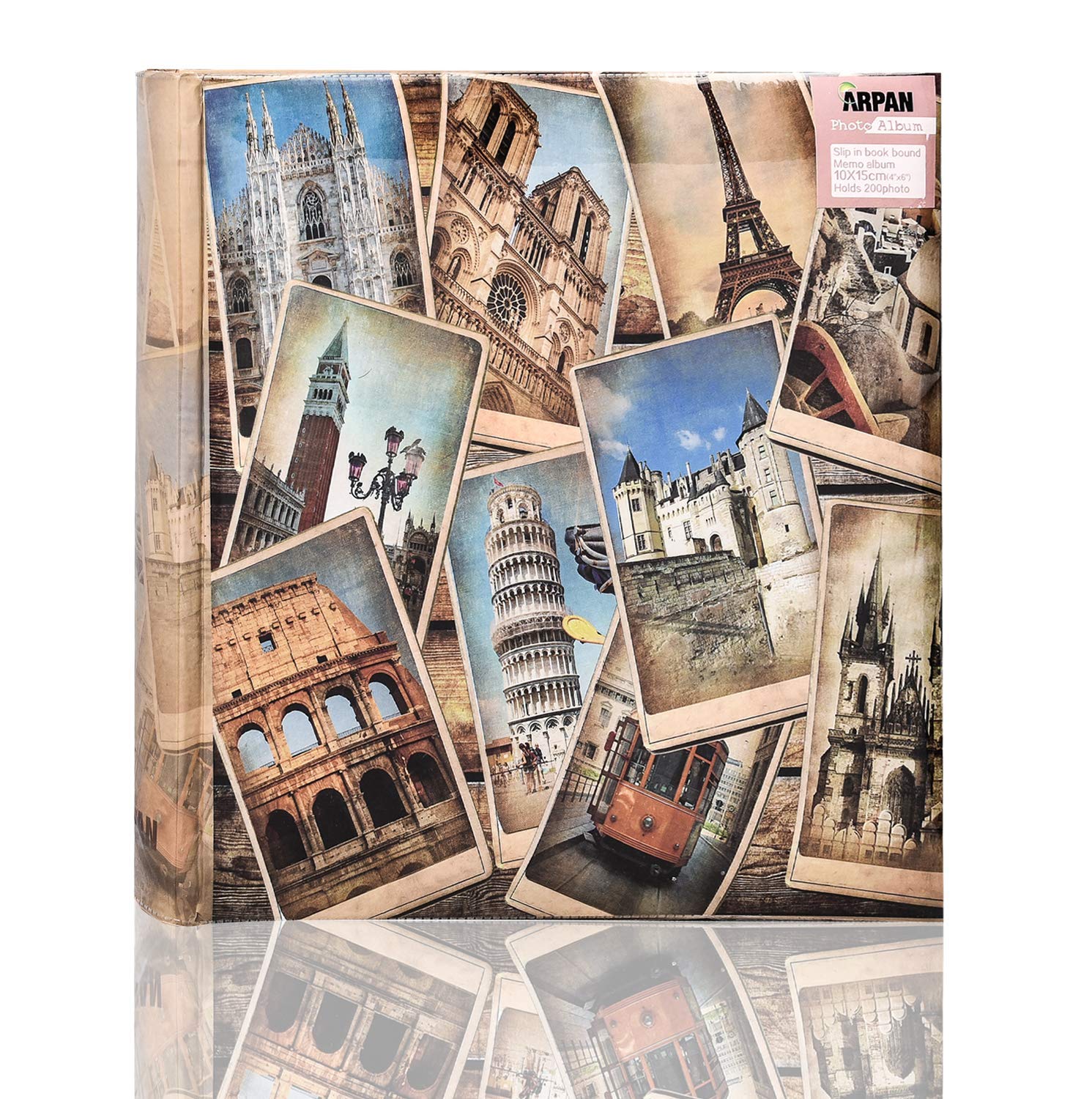 Arpan 10 x 15 cm Vintage Collage - UK-European Travel Memo Photo Album for 200 Photos 4 x 6''
