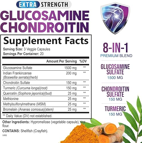 Miniatura 2 de Glucosamina con condroitina cúrcuma MSM suplemento de apoyo articular de triple fuerza de 2100 mg con boswellia y bromelina Sin OMG 60 cápsulas