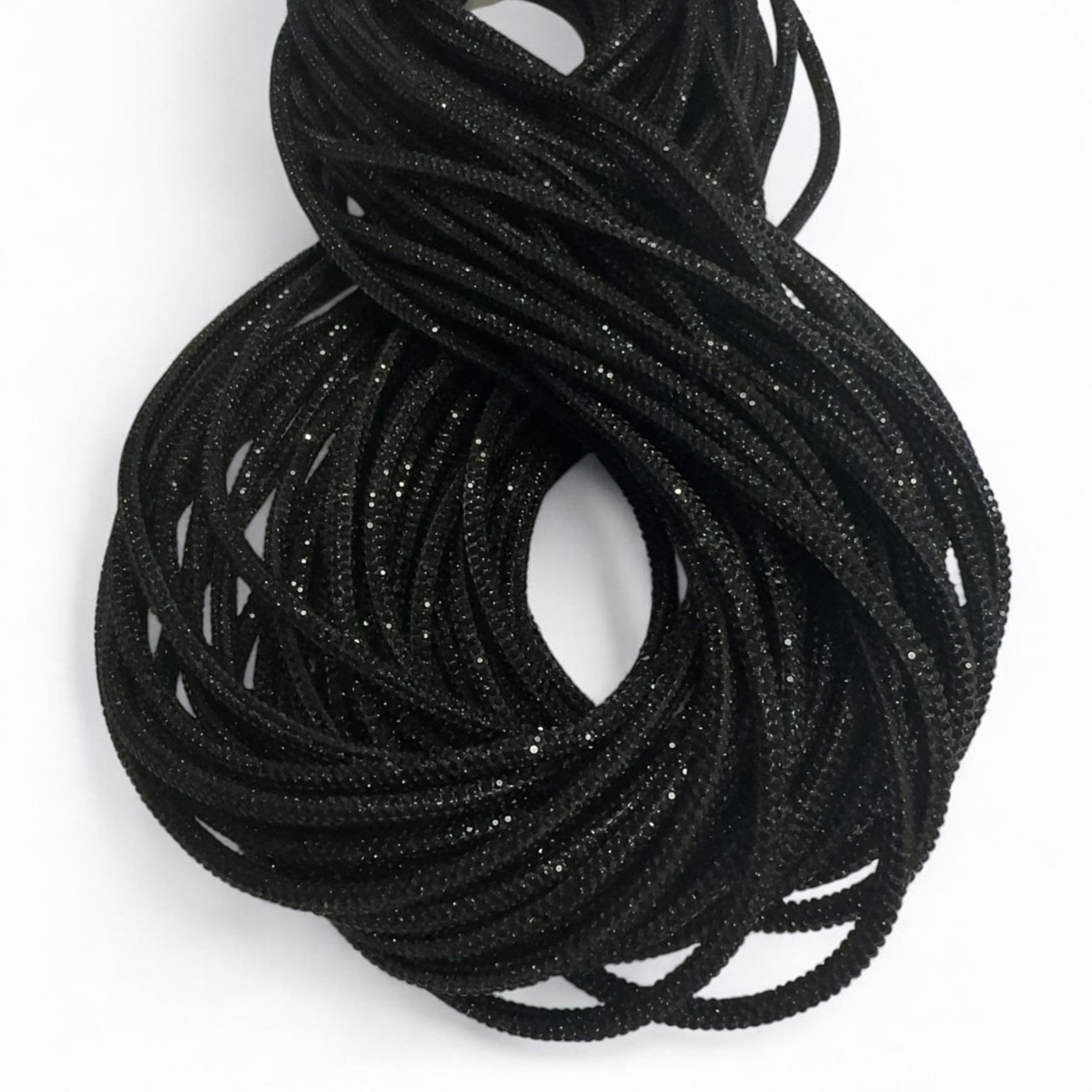 GDO GIOIE D'ORIENTE - Cordone Nero 6 mm x 30 m - Tubo in Silicone con Anima Flessibile Rivestito di Strass per Creazione Borse Fai da Te, Manici, Bordature e Accessori Moda