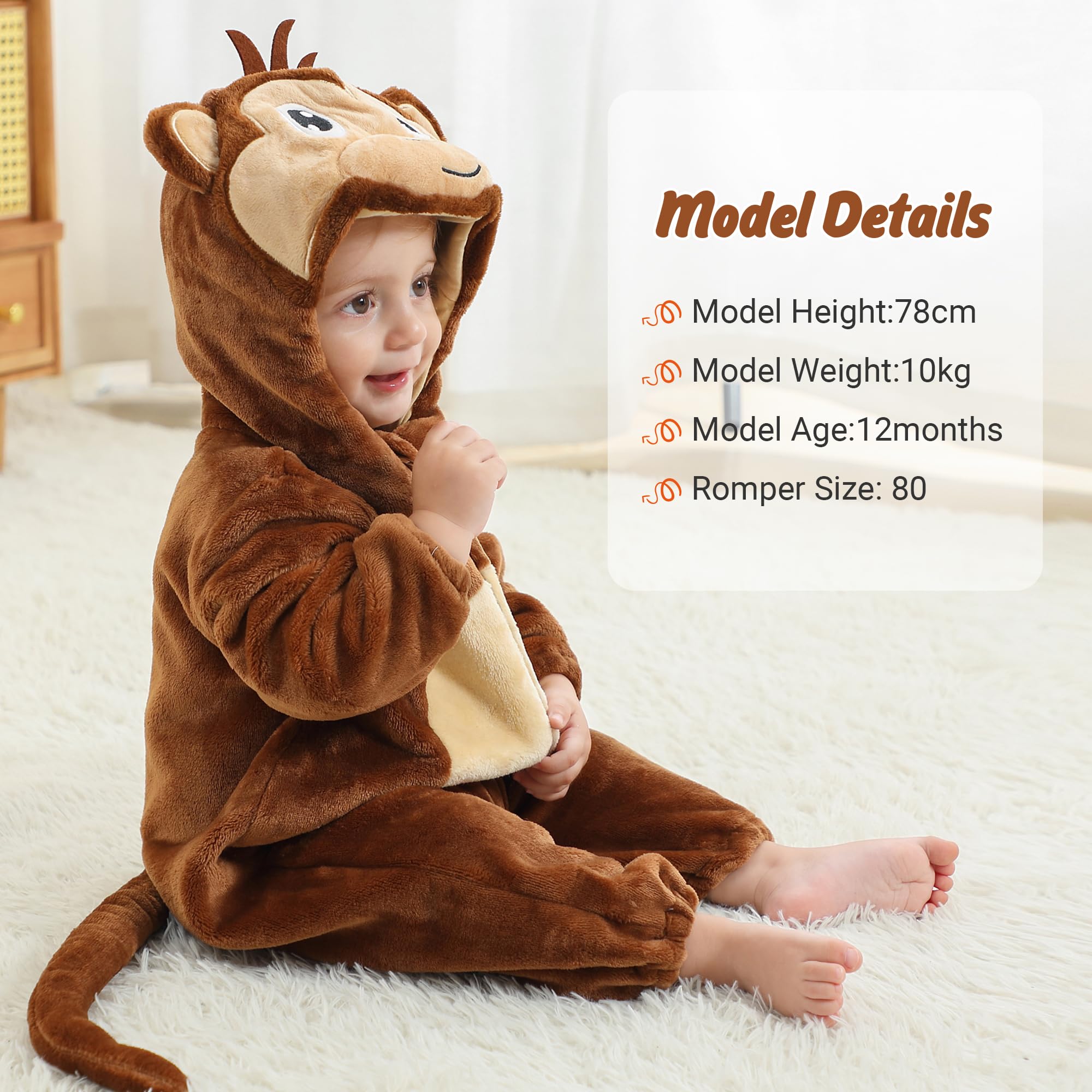 HAHASHOW Neonato Ragazze Pagliaccetto con Cappuccio Bambino Inverno Animale Pigiama Ragazzi Flanella Jumpsuit 2-36 Mesi