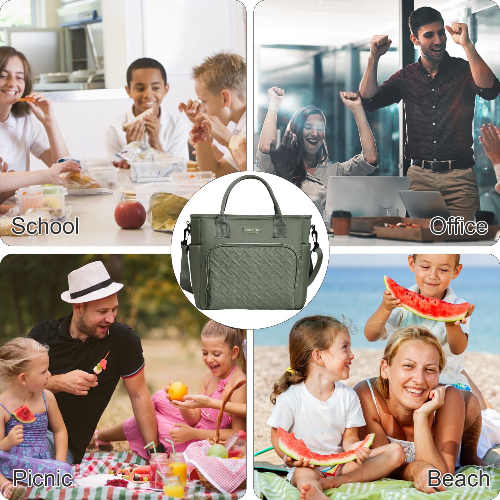 FAVORTALK Insulated Lunch Bags for Women Lunch Bag Green Waterproof Lunch Box Holder Leakproof Thermal Cool Bags with Adjustable StrapLunch Organiser for School Work Outoors 11 L - Image 4