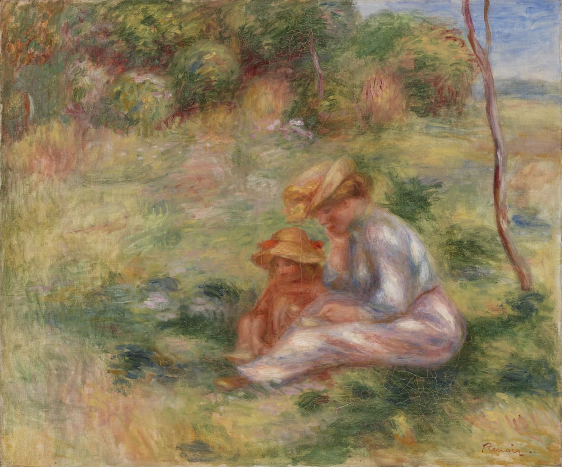 POSTERIIk Famous Modern Artwork Art Mural Woman and Child in the Grass by Pierre Auguste Renoir Oil Paintings Pictures for Home Decor 60x90cm