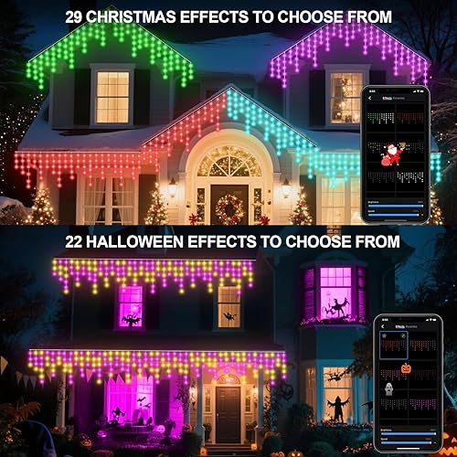 Miniatura 2 de Luces de carámbano de 66 pies para exteriores, luces inteligentes de Navidad para exteriores, impermeable, aplicacióncontrol remoto, control de