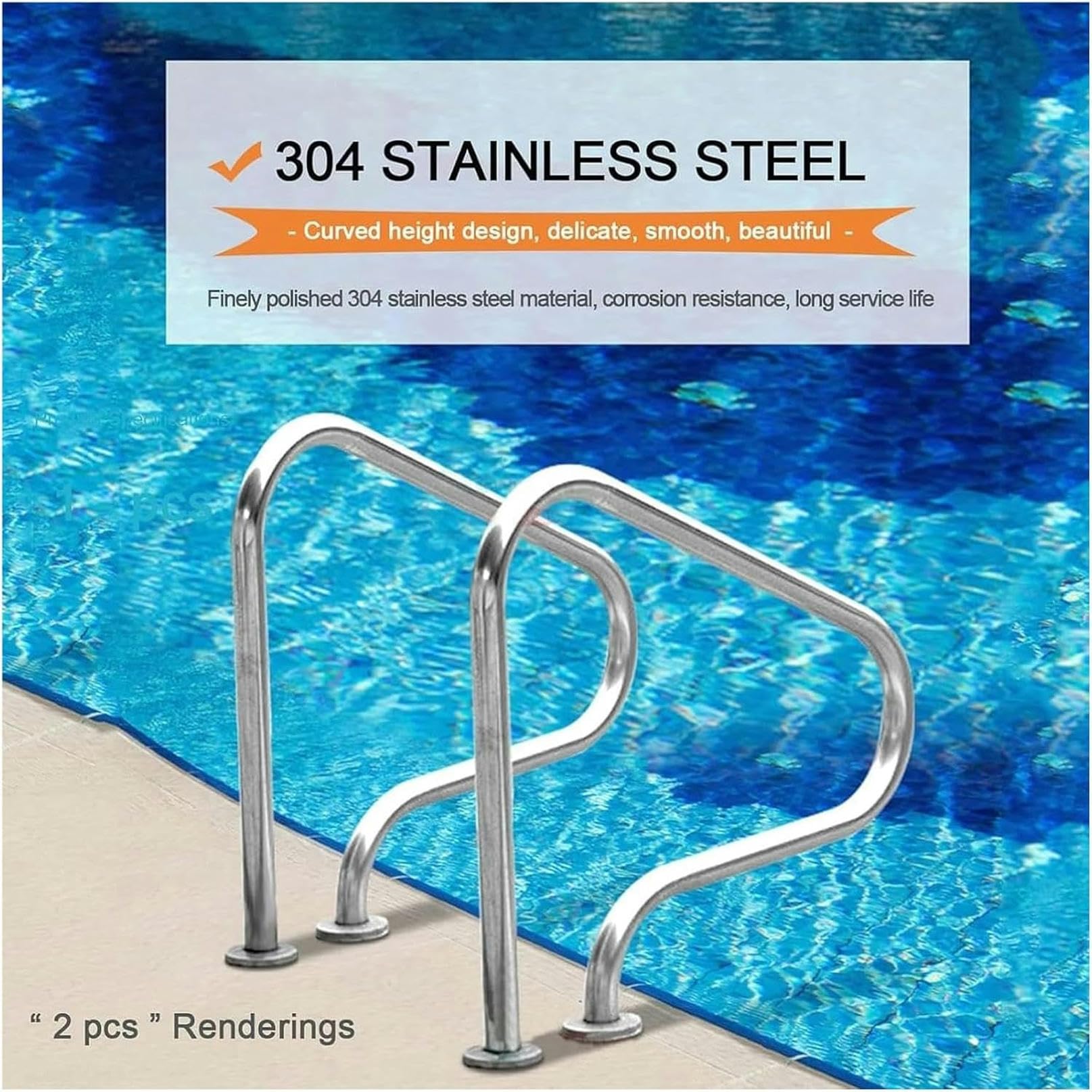 Kit de rampe de sécurité en acier inoxydable pour piscines creusées facile à monter pour marches d'escalier