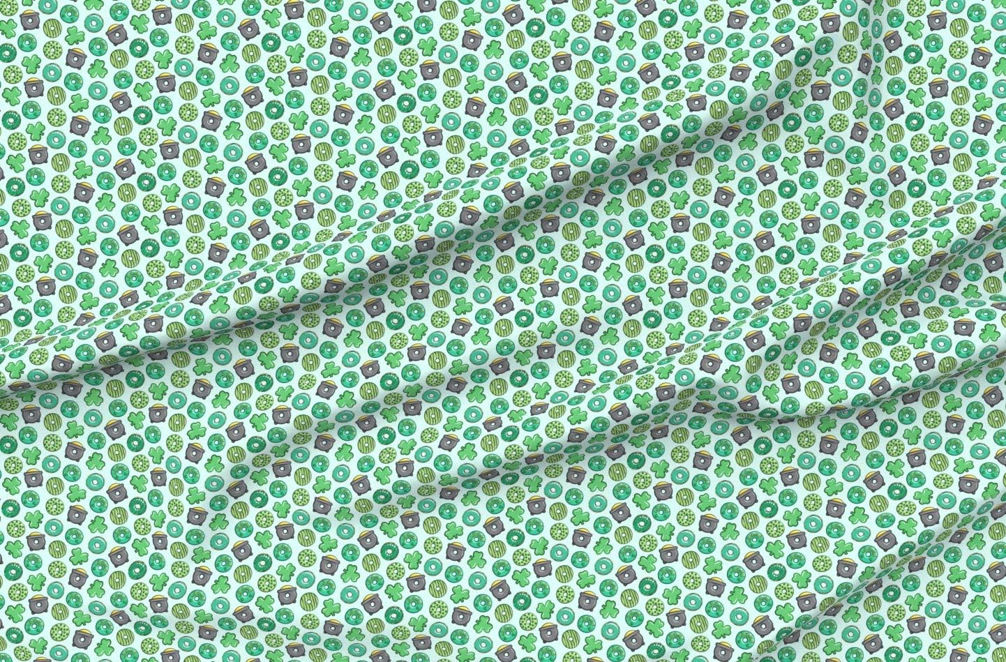 Spoonflower Fabric - Small Scale Patricks Day Donuts Green Mint Lucky Shamrock Leaf Clover Printed on Organic Cotton Sateen Fabric by The Yard - Sewing Quilting Apparel Home Decor