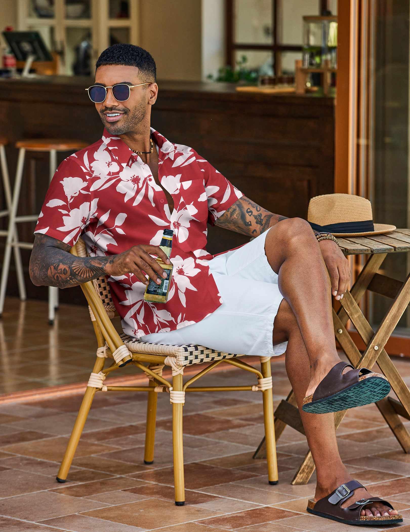 COOFANDY Chemise hawaïenne à manches courtes pour homme - Chemise d'été boutonnée pour vacances tropicales - Chemises Aloha avec poche