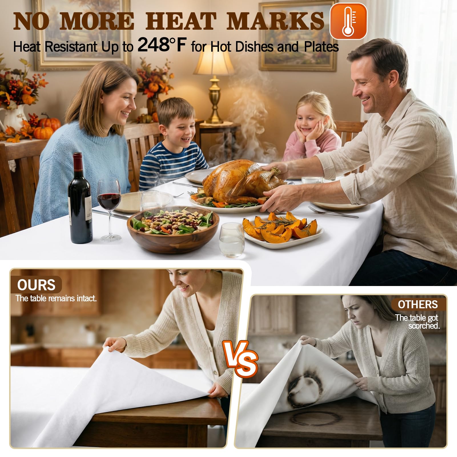 Vinyl Table Protector Pad for Dining Room, Heat Resistant&Scratch Proof Tablecloth with Flannel Backing, Easy to Clean & Trim, Waterproof Heavy Duty Table Cover, Reusable Pad 90" x 54" - 5