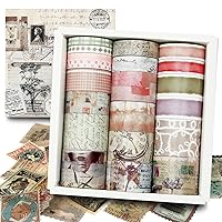 Vista 10 de Juego de 20 rollos de cinta washi vintage y 30 calcomanías para sellos de plantas naturales florales, cinta adhesiva estética para suministros