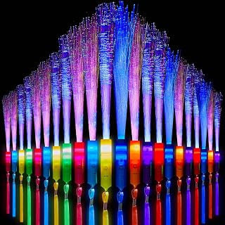 Lewtemi 48 Pieces Glow Fiber Wands Sticks LED Light up Fiber Optic Wands LED Flashing Sticks Glow Flashing Optic Party Favors, Colorful, Battery Operated for Wedding Neon Party New Year(Multicolored)