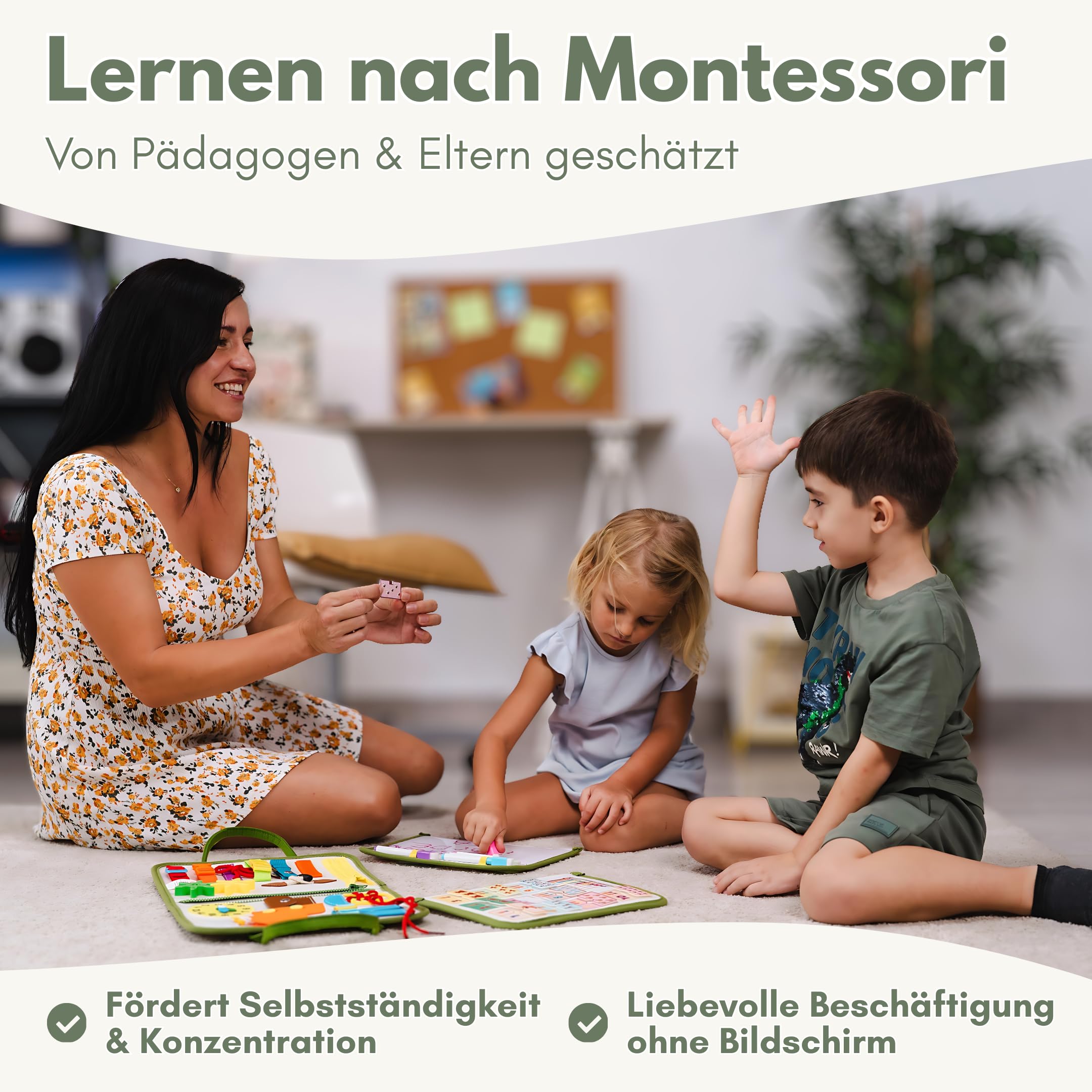 Lion's Collection Busy Board Alemán – Montessori Juguete a partir de 3 años para promover la motricidad y la creatividad – Busy Book & Quiet Book en 6 páginas