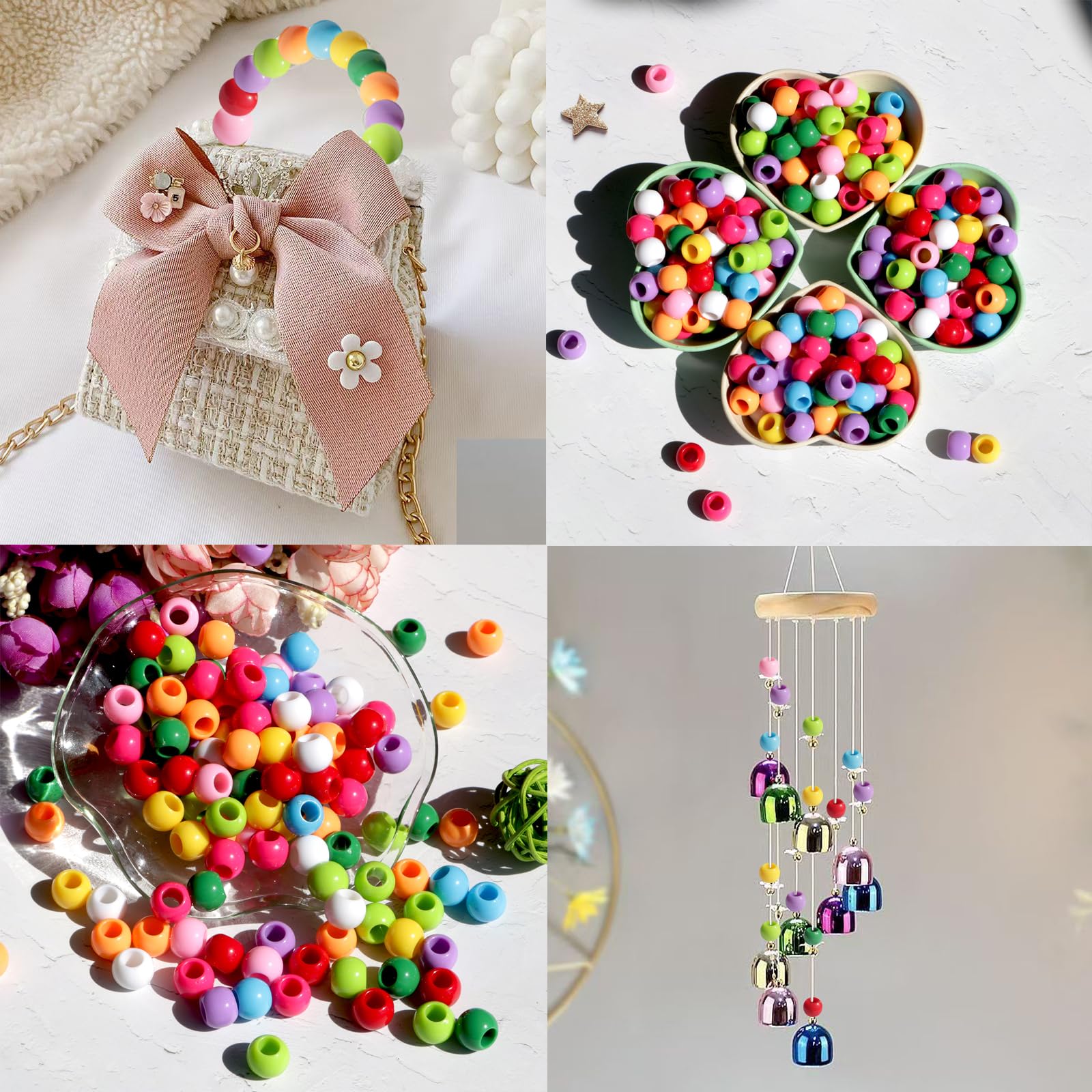 160 perline in plastica acrilica da 12 mm, 10 colori, con foro grande