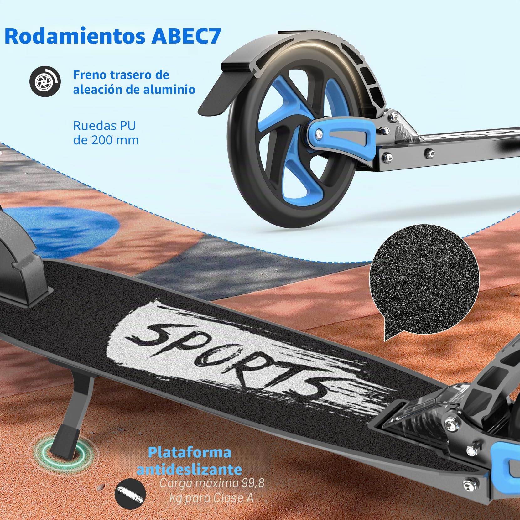 TONBUX Patinete para Niños de 6, 7, 8 y 9 años en Adelante,Patinete de Aluminio para Adultos,Sistema de Doble Suspensión para Scooter Urbano,Scooter Plegable y Regulable en Altura
