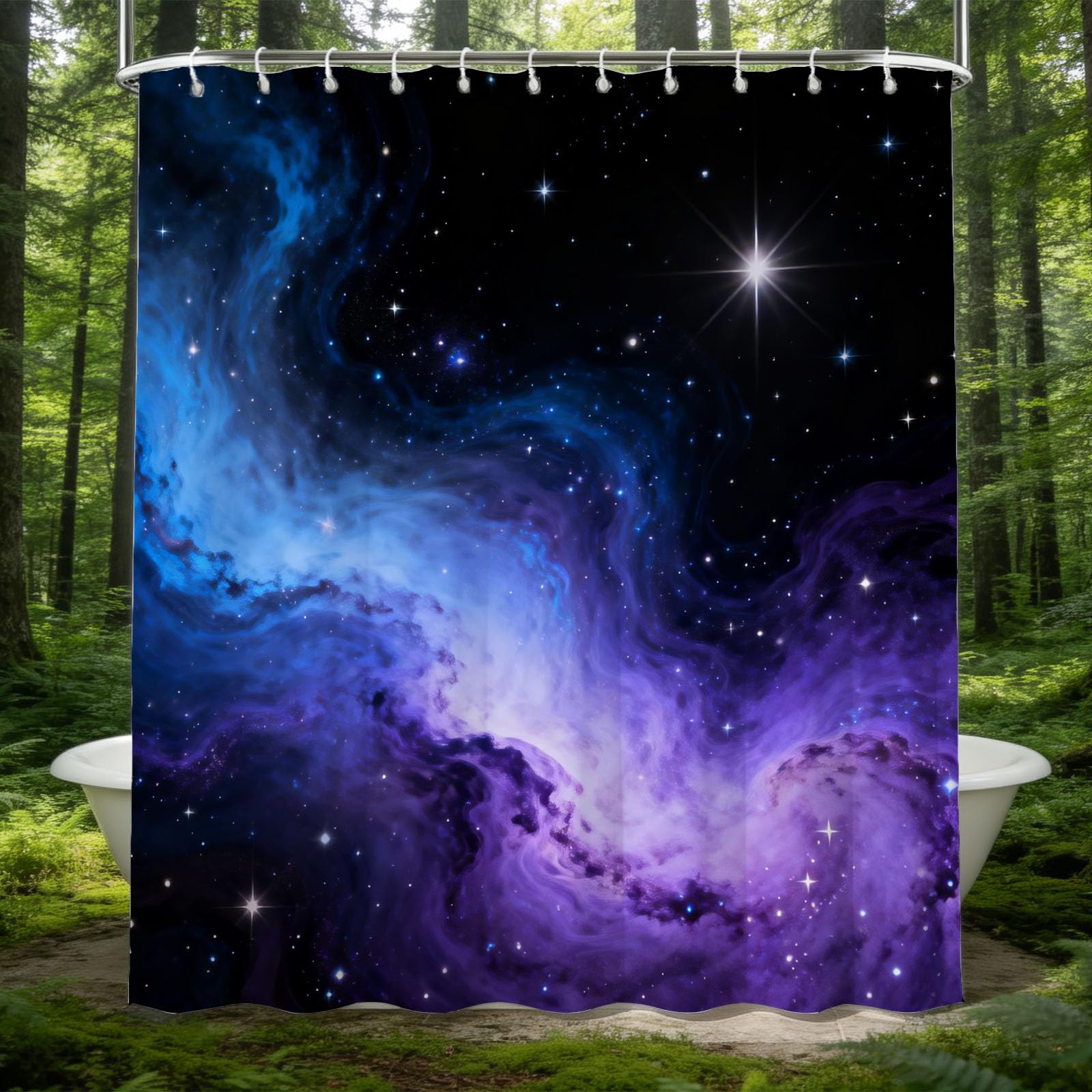 Hongduo 3D Nebula Shower Curtain for Stalls Bathtubs the Galaxy Bathroom Decor Shower Curtain Set Polyester Fabric Waterproof 180x180cm/71X71 Inch with Hooks