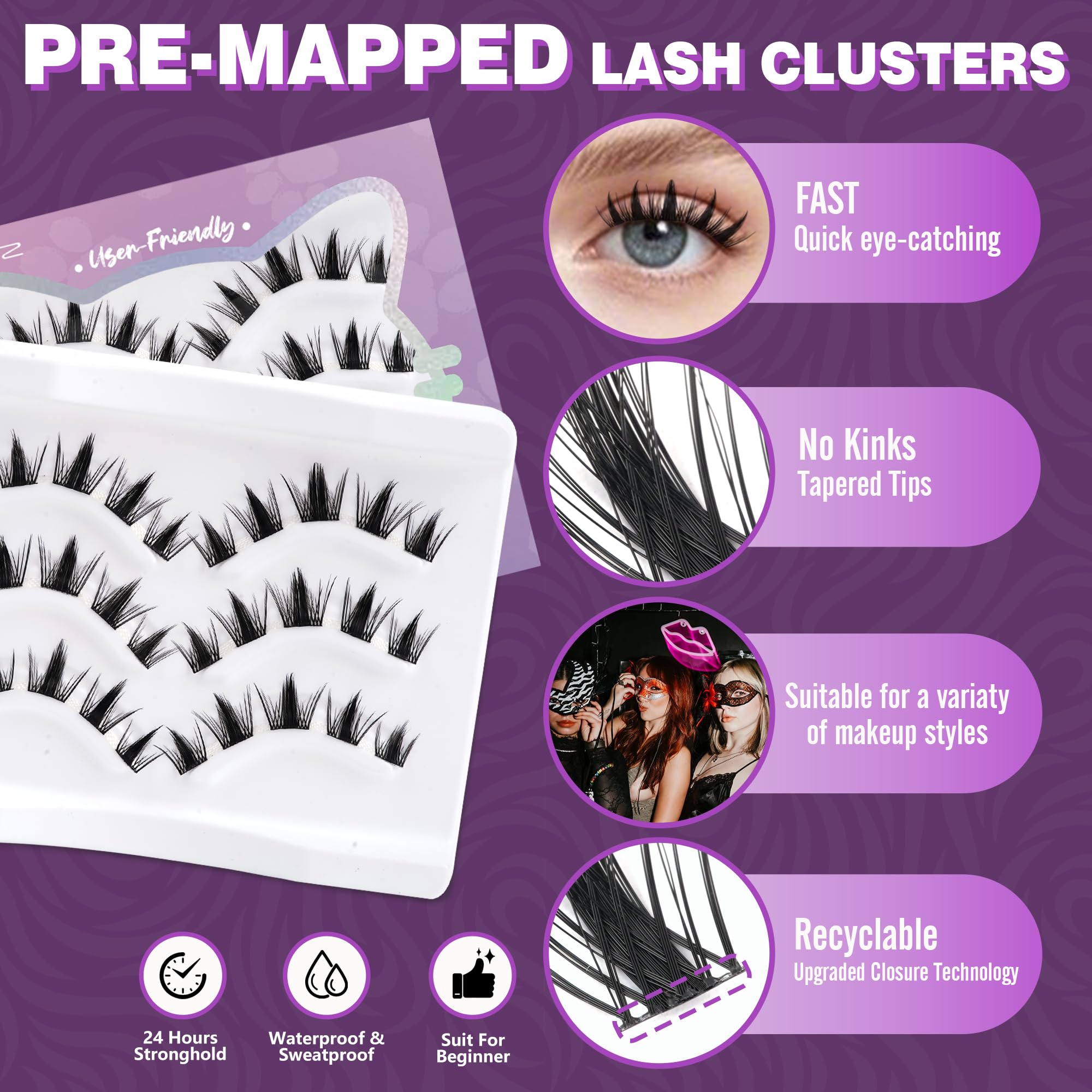 Cluster Lashes C Curl Individual Eyelashes Wispy Fluffy Cat Eye Eyelash Clusters LANKIZ for Striking Evening Looks - Beginner Friendly - Image 3
