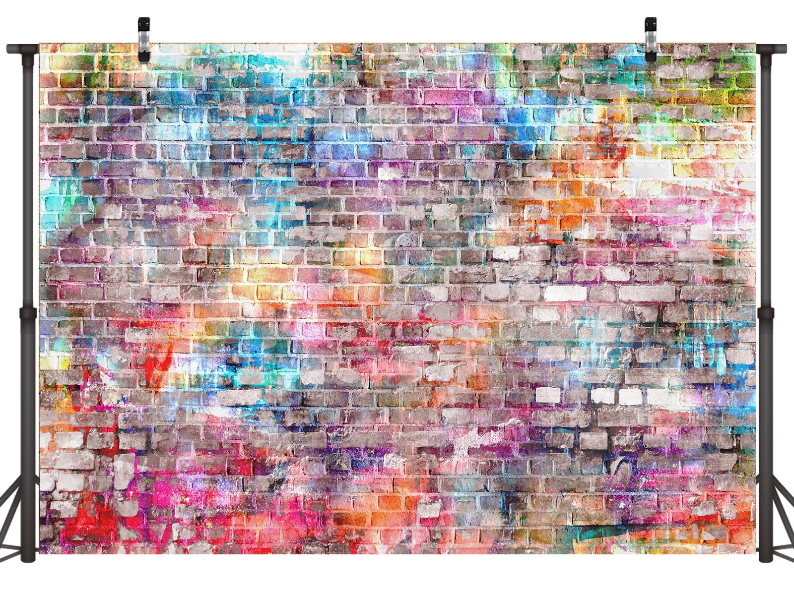 7x5ft Fondale in mattoni, fotografia, vernice colorata, muro di graffiti, discoteca, muratura, per baby shower, festa di compleanno, laurea, ballo di fine anno, sfondo per ufficio