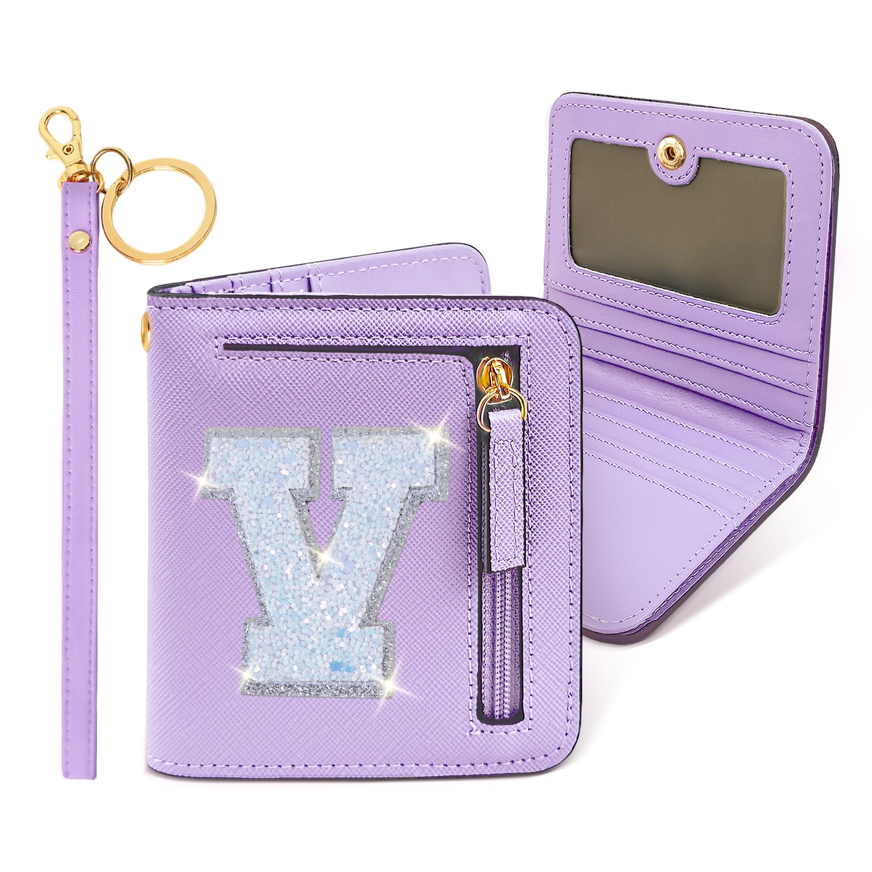 COSHAYSOO Mini Wallet with RFID Blocking Initial Monogrammed for Girls Birthday Valentines Easter Mothers Nurse Day Graduation Thanksgiving Appreciation Halloween Christmas New Year Gifts Letter V