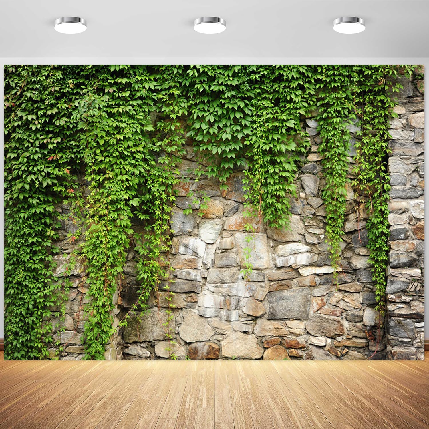 5x4ft Green Leaves Wall Backdrop Old Stone Wall with Green Leaves Vine Spring Garden Nature Photography Background Greenery Banner Home Decorations