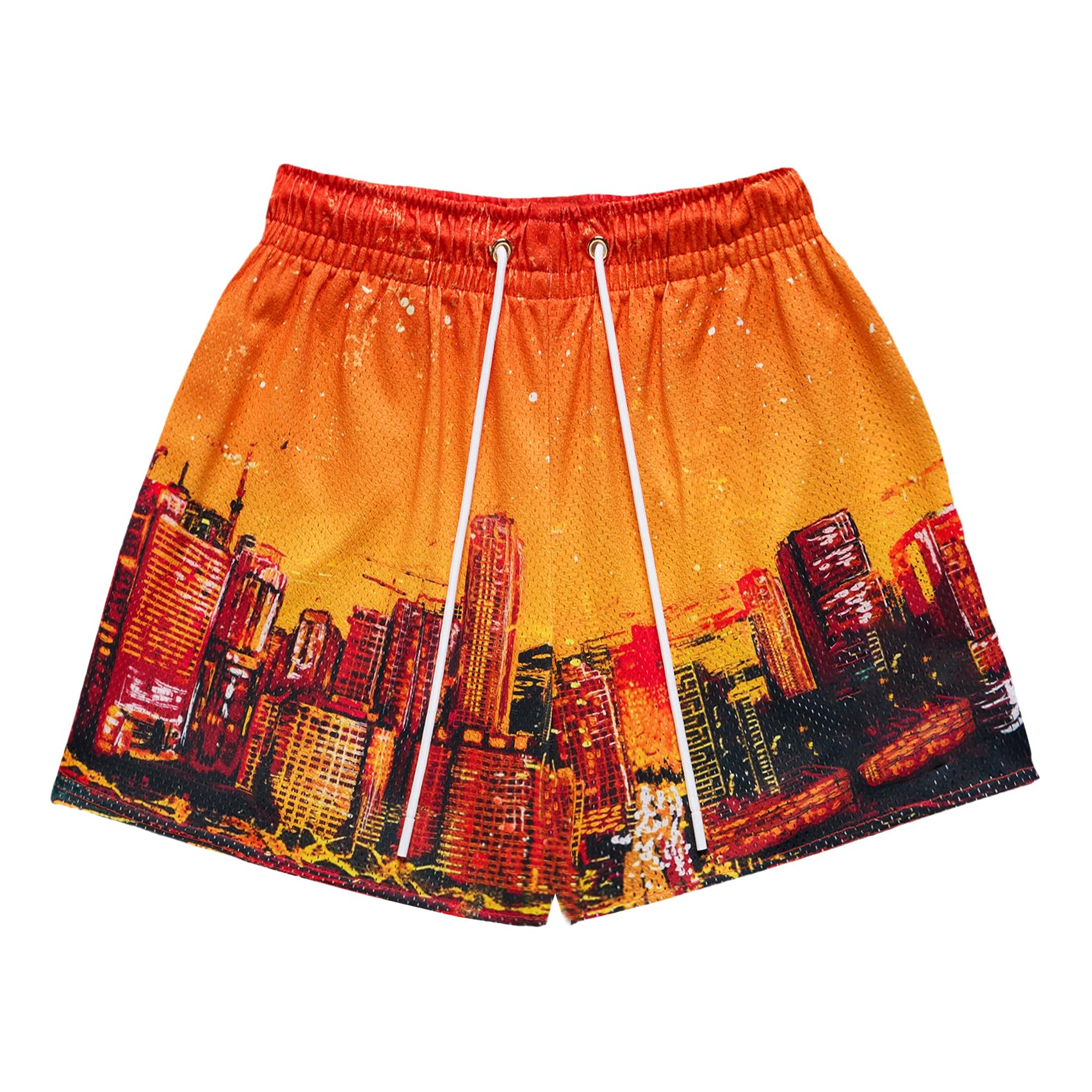 DIOTSR Mens Skyline Graphic Shorts Casual Streetwear Cool Basketball Shorts Running Workout Shorts with Pockets