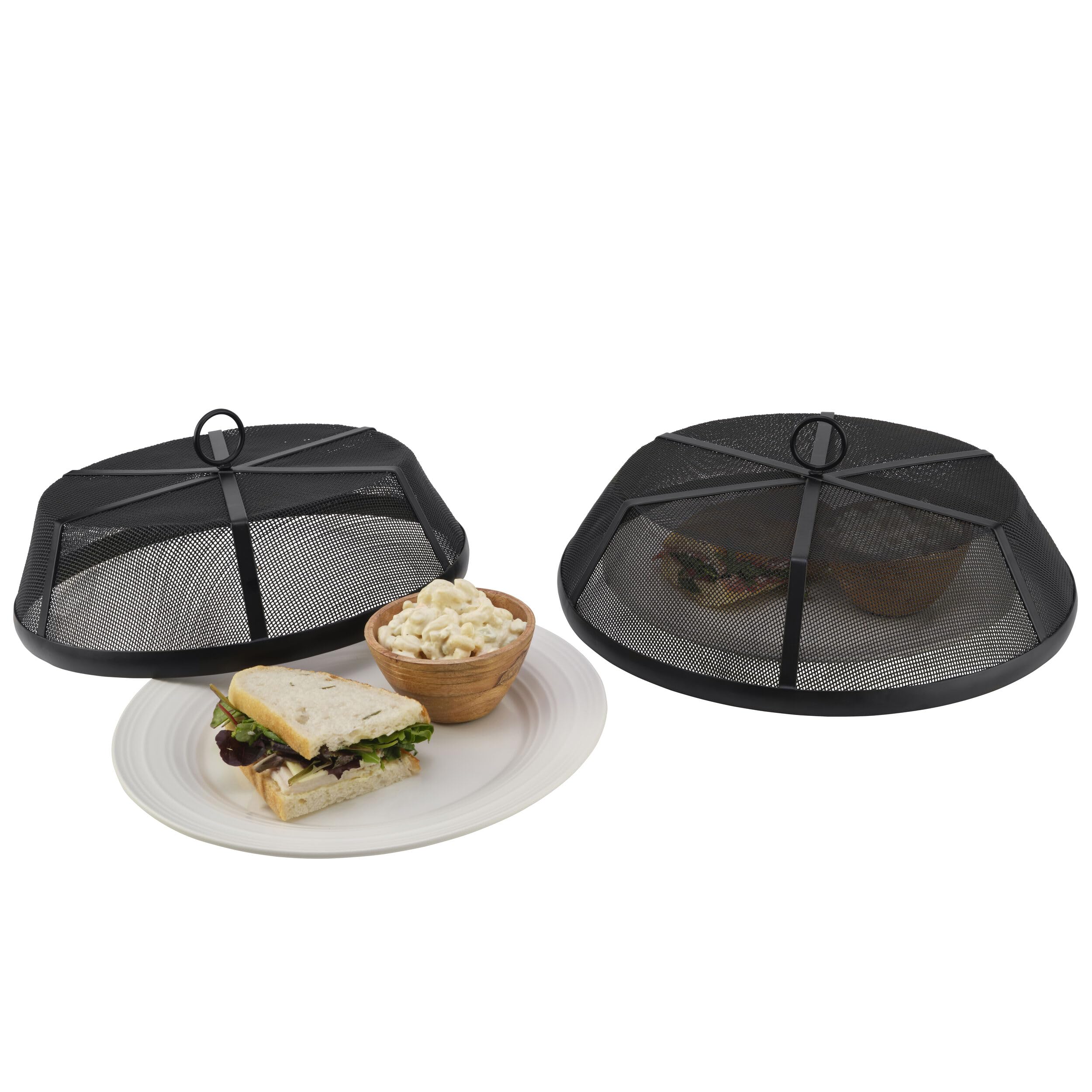 Gourmet Basics by Mikasa Juego de 2 cubiertas de malla metálica para cúpula de alimentos, 12.75 pulgadas, 14.5 pulgadas, color negro
